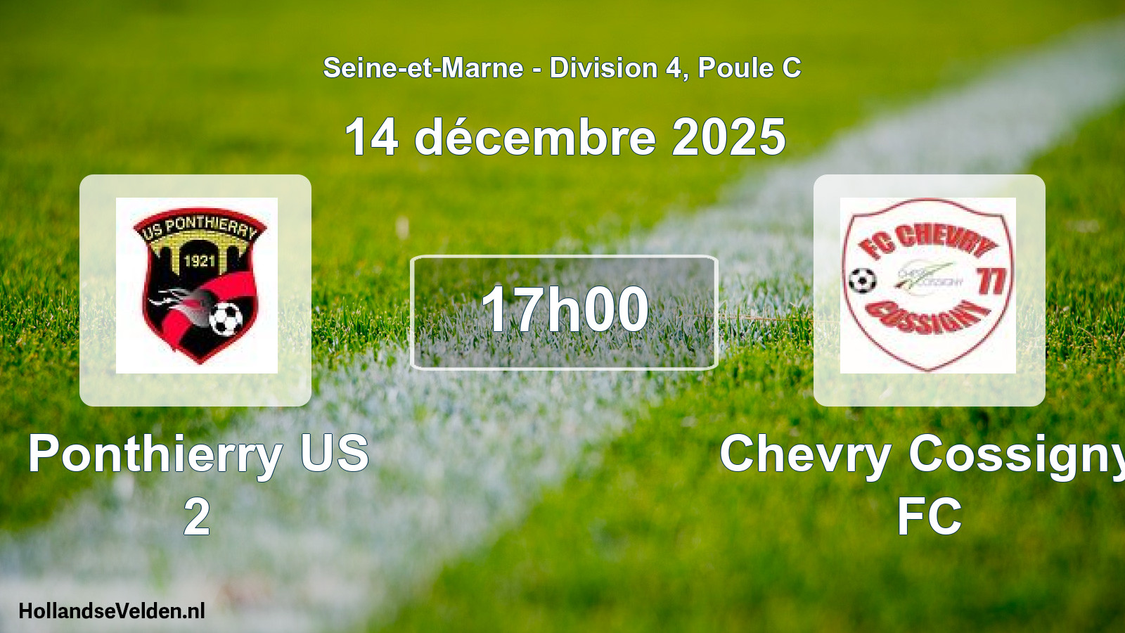 Match programmé: Ponthierry US 2 - Chevry Cossigny FC (14 décembre 2025)