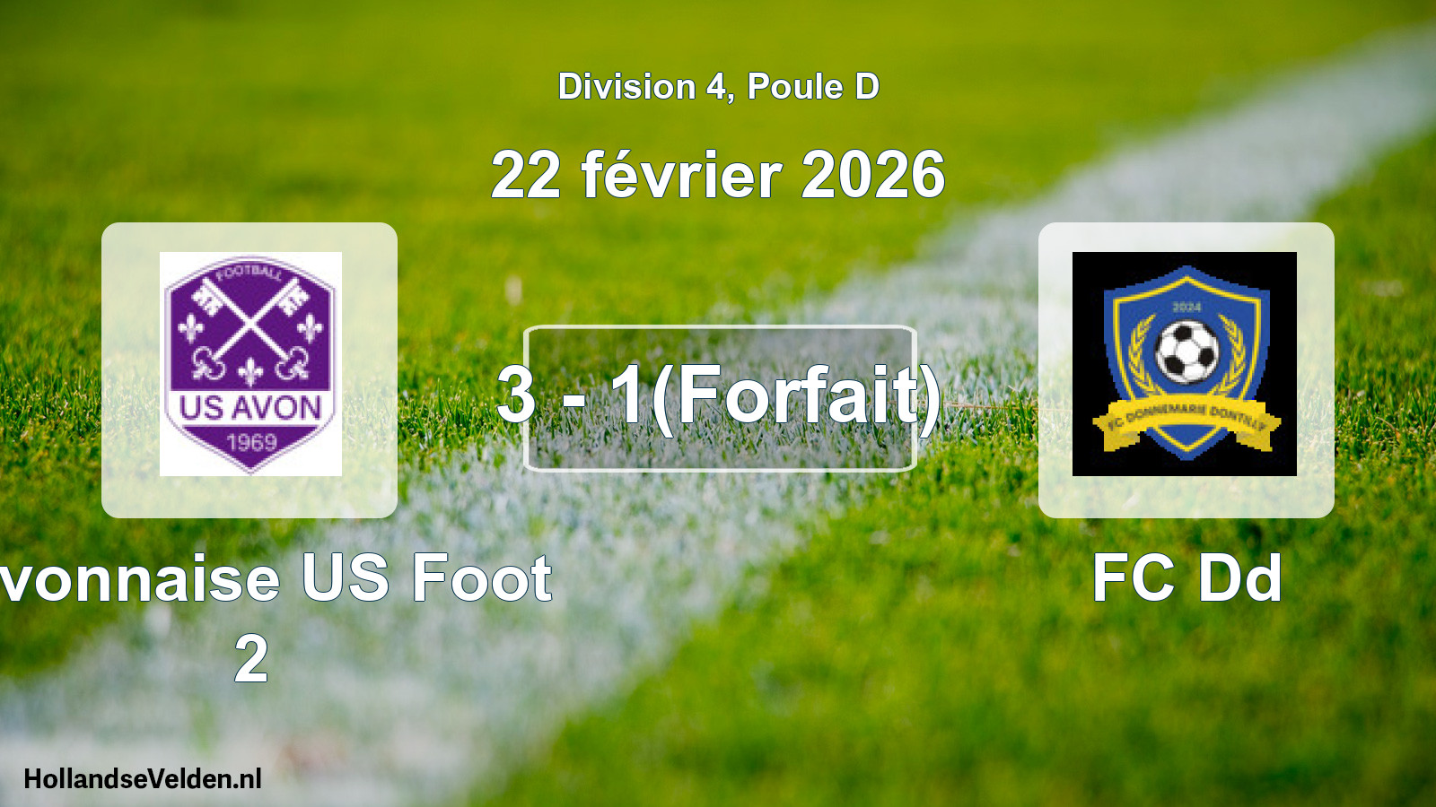 Match joué: Avonnaise US Foot 2 - FC Dd 3 - 1(Forfait) (22 février 2026)