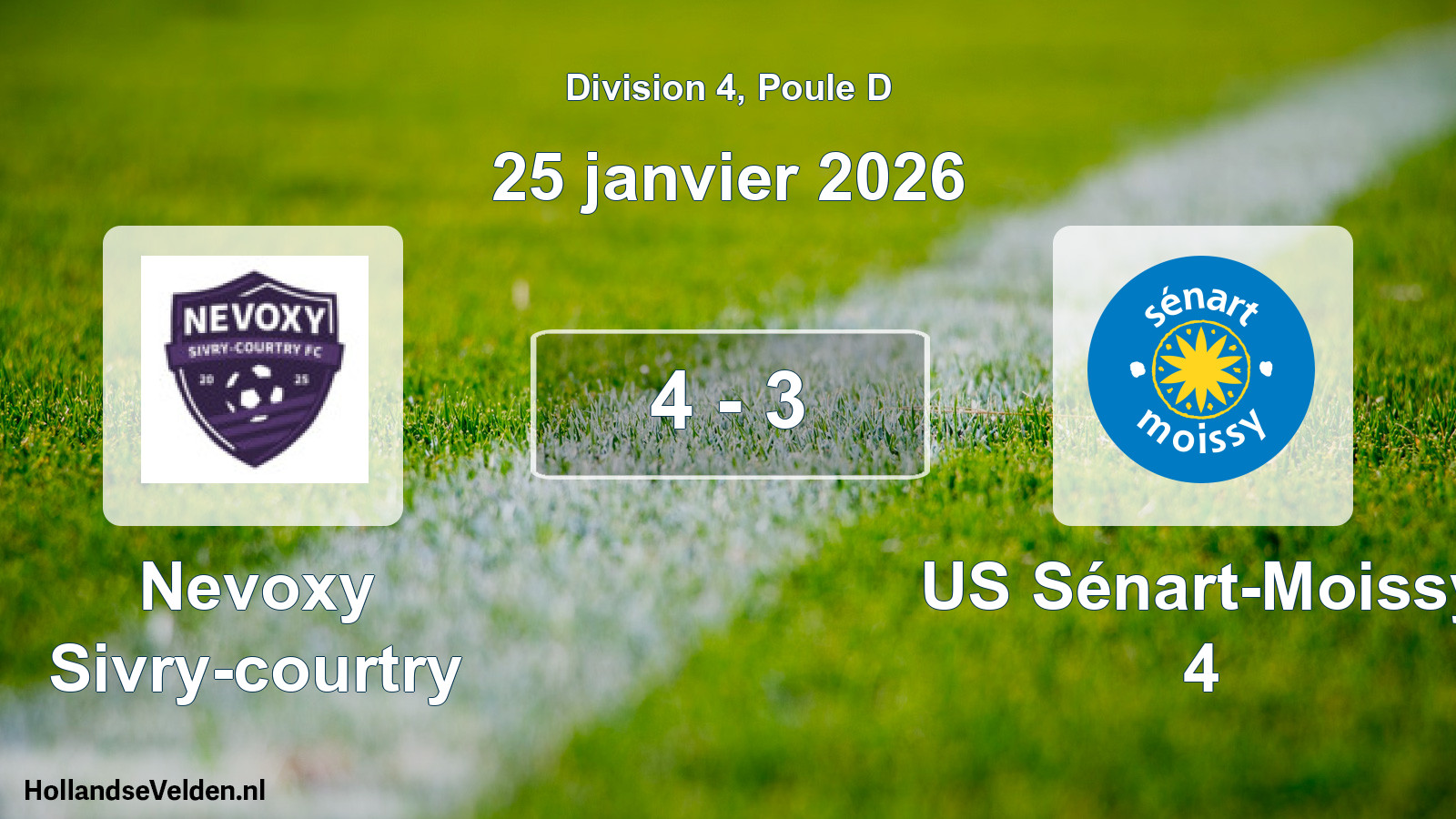 Match joué: Nevoxy Sivry-courtry - US Sénart-Moissy 4 4 - 3 (25 janvier 2026)