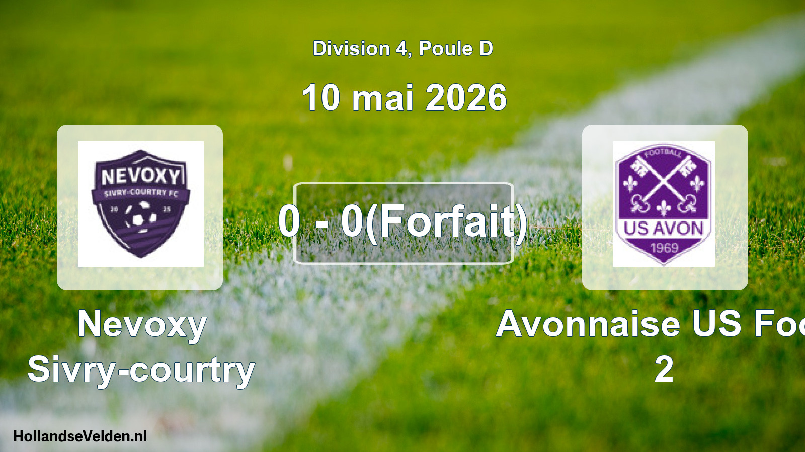 Gespeelde wedstrijd: Nevoxy Sivry-courtry - Avonnaise US Foot 2 0 - 0(Forfait) (10 mei 2026)