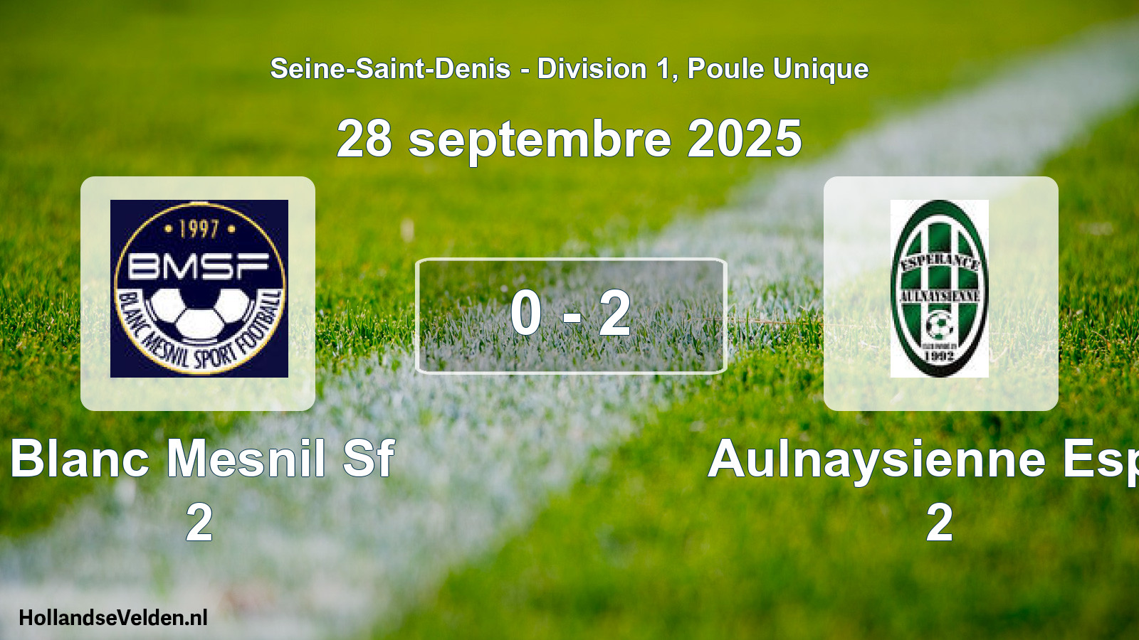 Match joué: Blanc Mesnil Sf 2 - Aulnaysienne Esp. 2 0 - 2 (28 septembre 2025)