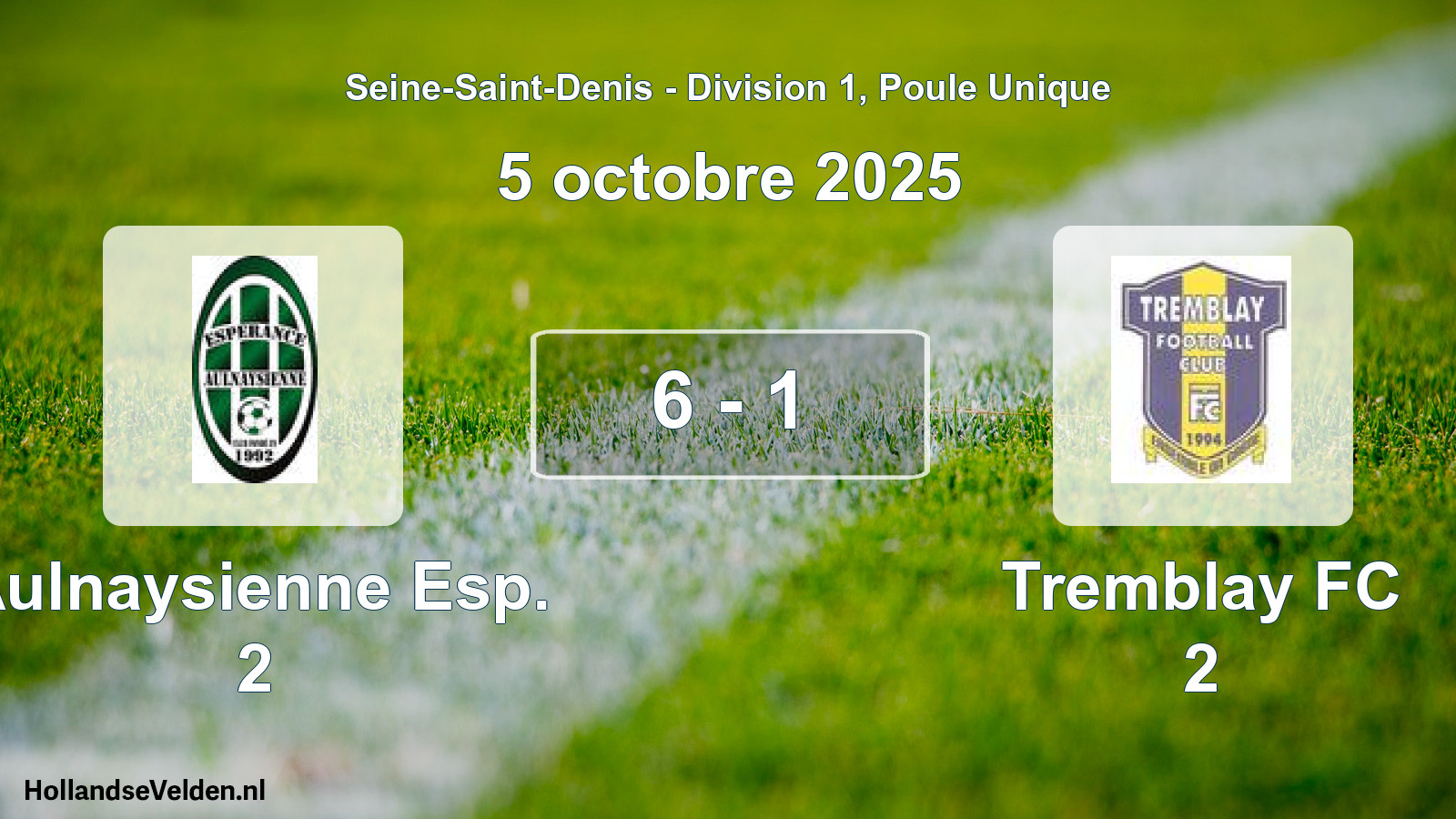 Match joué: Aulnaysienne Esp. 2 - Tremblay FC 2 6 - 1 (5 octobre 2025)