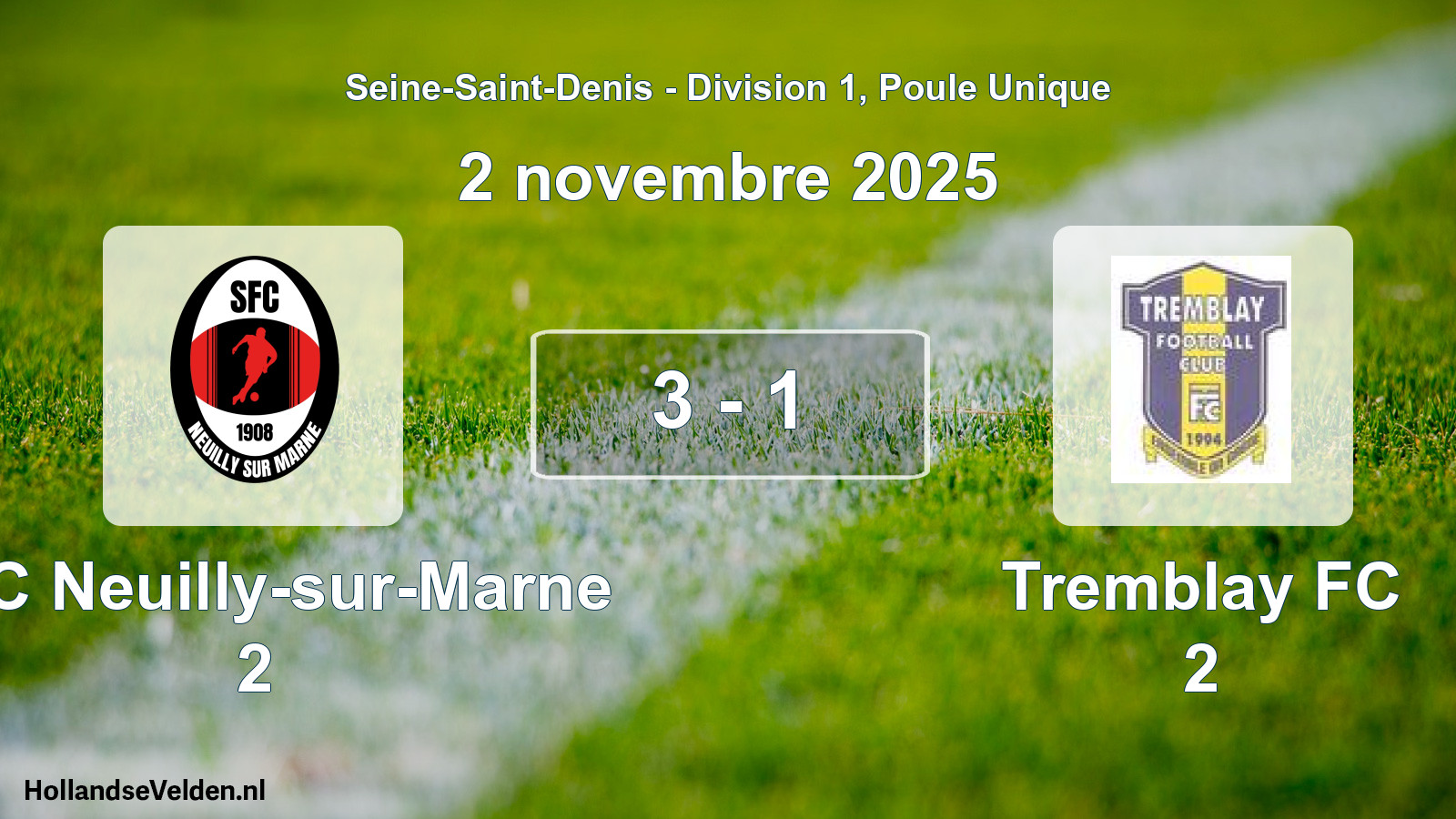 Match joué: SFC Neuilly-sur-Marne 2 - Tremblay FC 2 3 - 1 (2 novembre 2025)