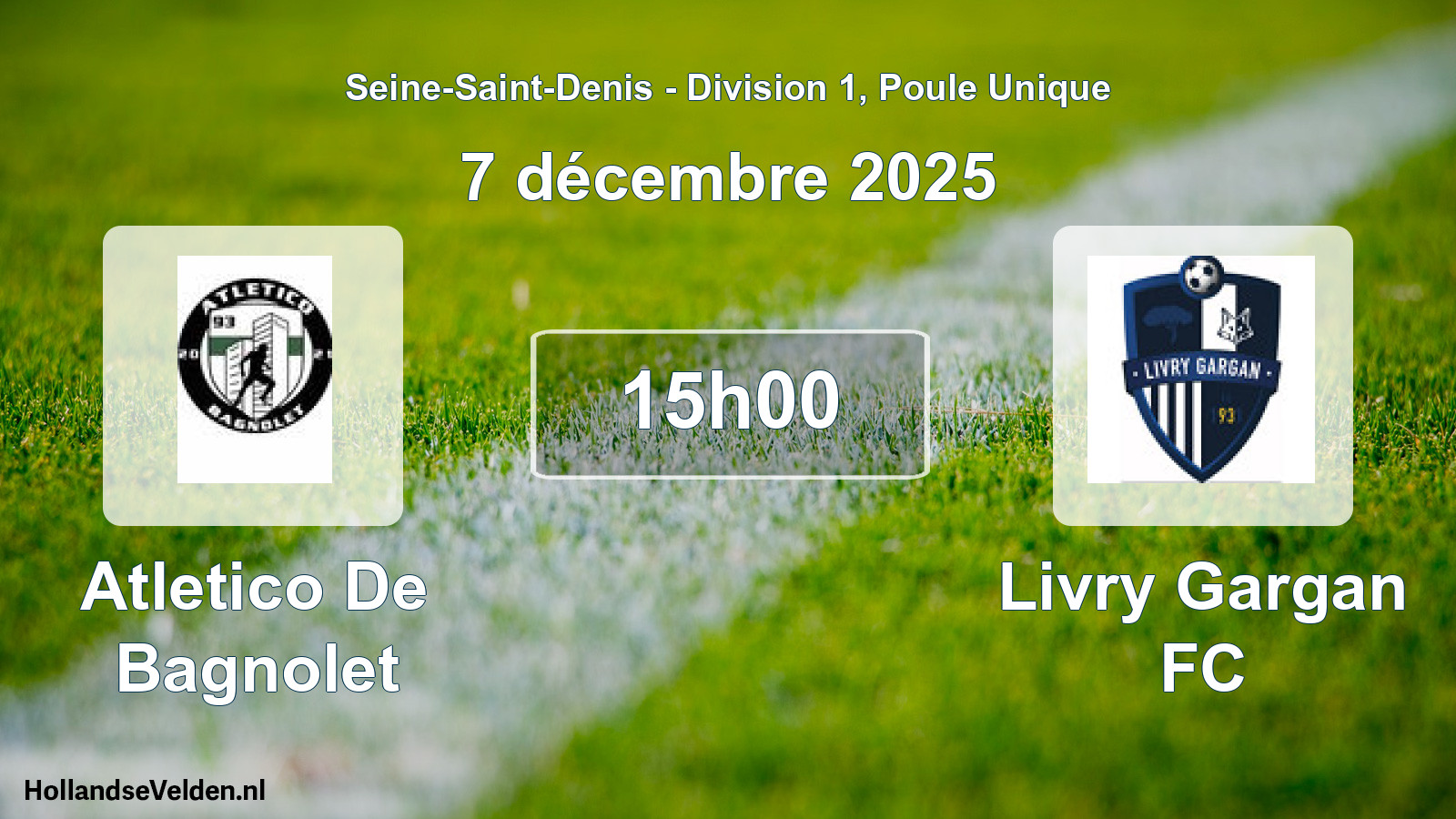 Match programmé: Atletico De Bagnolet - Livry Gargan FC (7 décembre 2025)