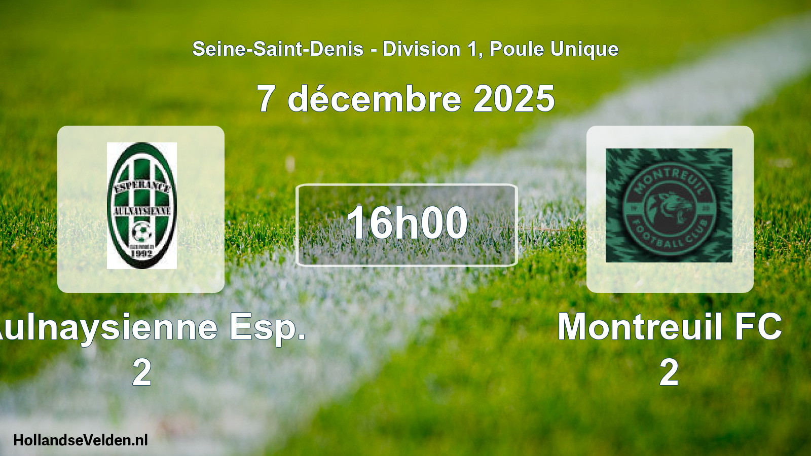 Match programmé: Aulnaysienne Esp. 2 - Montreuil FC 2 (7 décembre 2025)