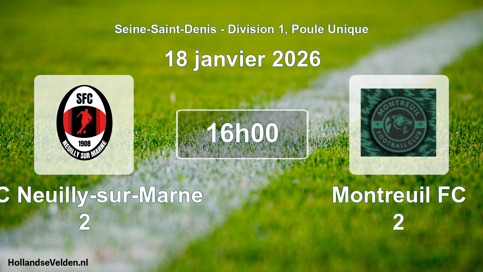 Match programmé: SFC Neuilly-sur-Marne 2 - Montreuil FC 2 (18 janvier 2026)