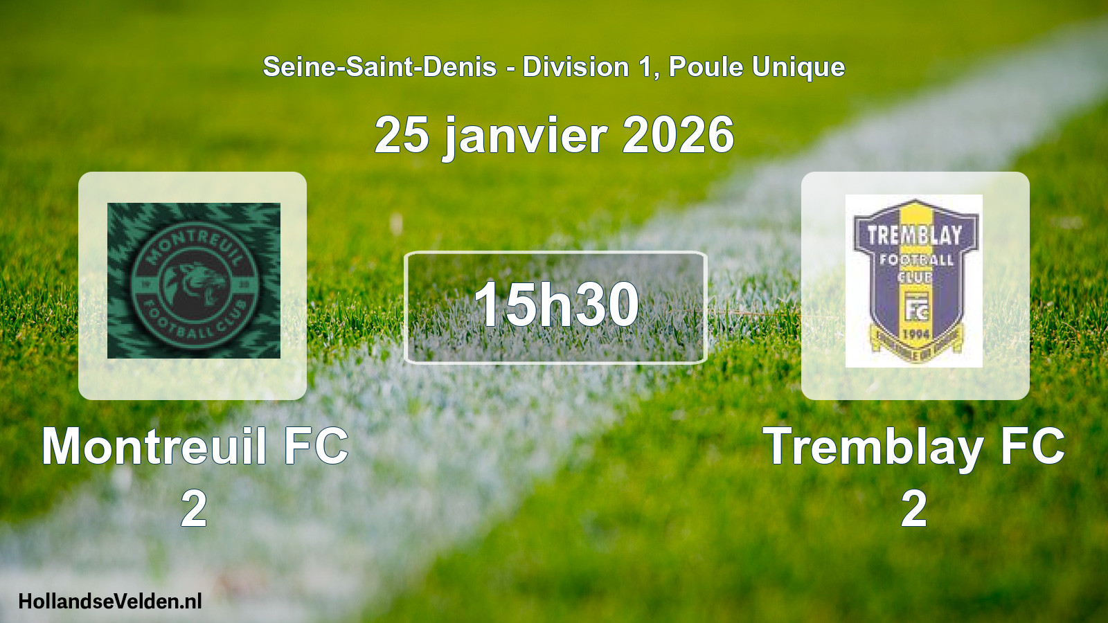 Match programmé: Montreuil FC 2 - Tremblay FC 2 (25 janvier 2026)