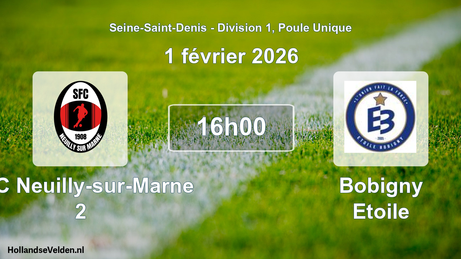 Match programmé: SFC Neuilly-sur-Marne 2 - Bobigny Etoile (1 février 2026)