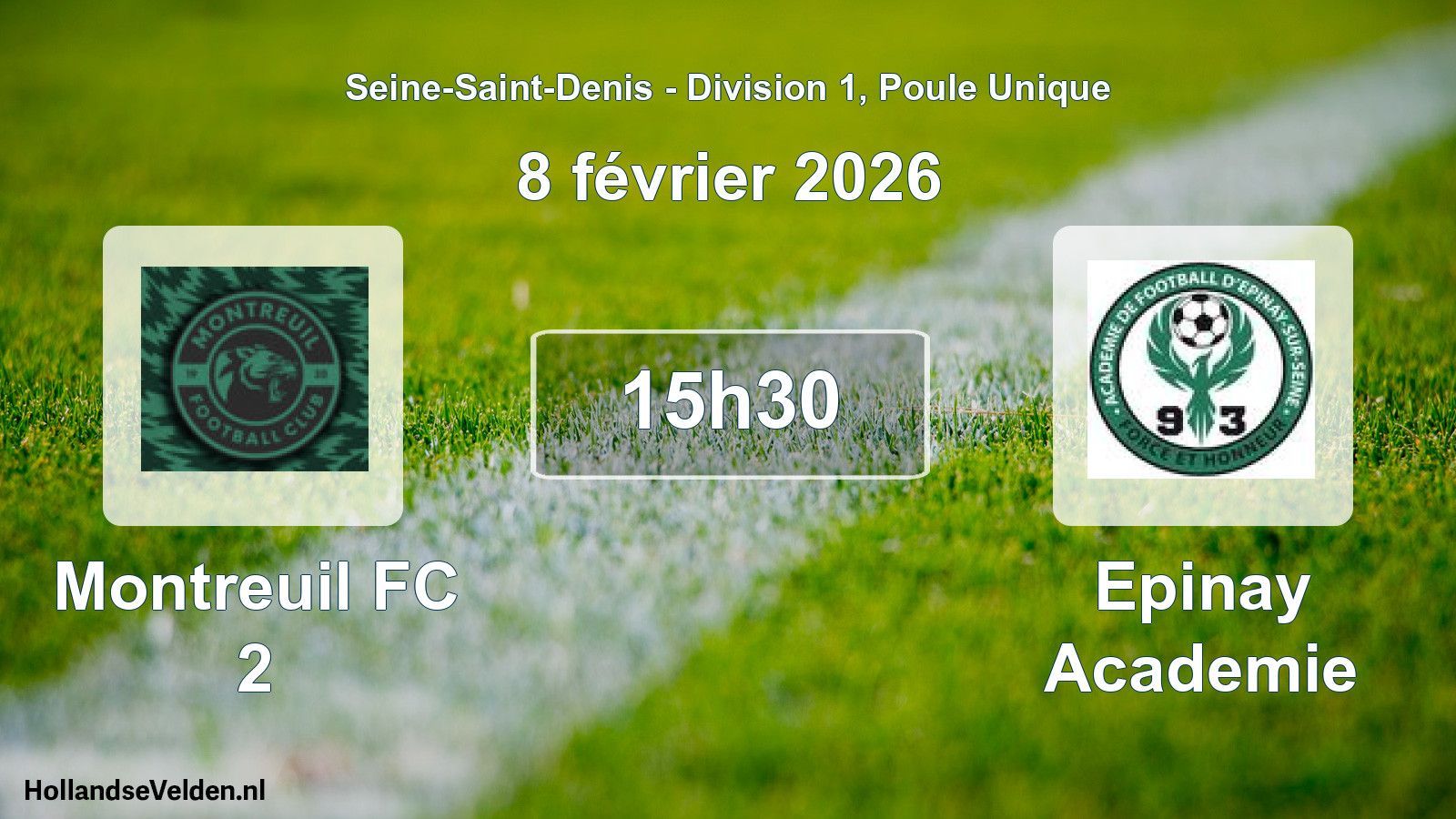 Match programmé: Montreuil FC 2 - Epinay Academie (8 février 2026)