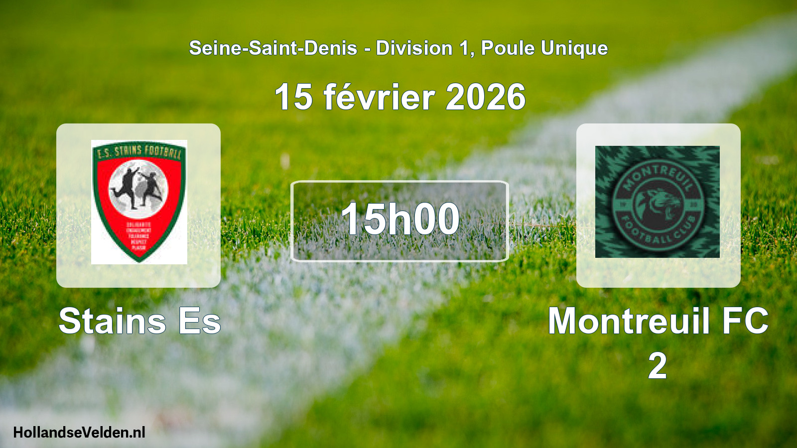 Match programmé: Stains Es - Montreuil FC 2 (15 février 2026)