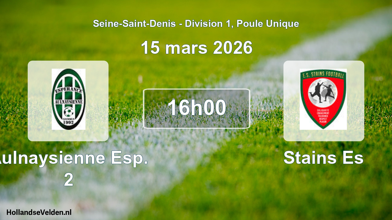 Match programmé: Aulnaysienne Esp. 2 - Stains Es (15 mars 2026)