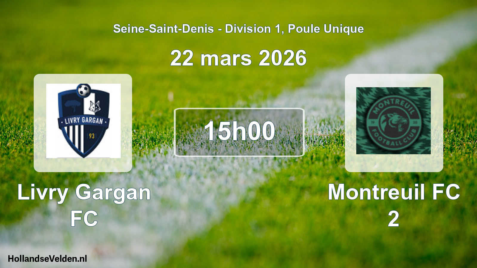 Match programmé: Livry Gargan FC - Montreuil FC 2 (22 mars 2026)