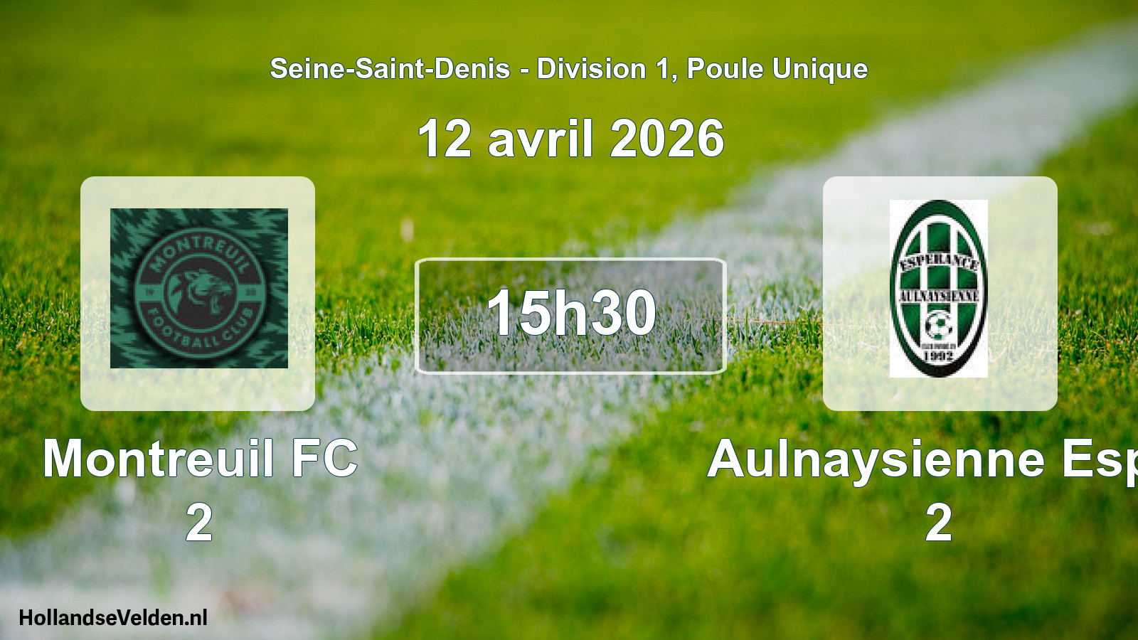 Match programmé: Montreuil FC 2 - Aulnaysienne Esp. 2 (12 avril 2026)