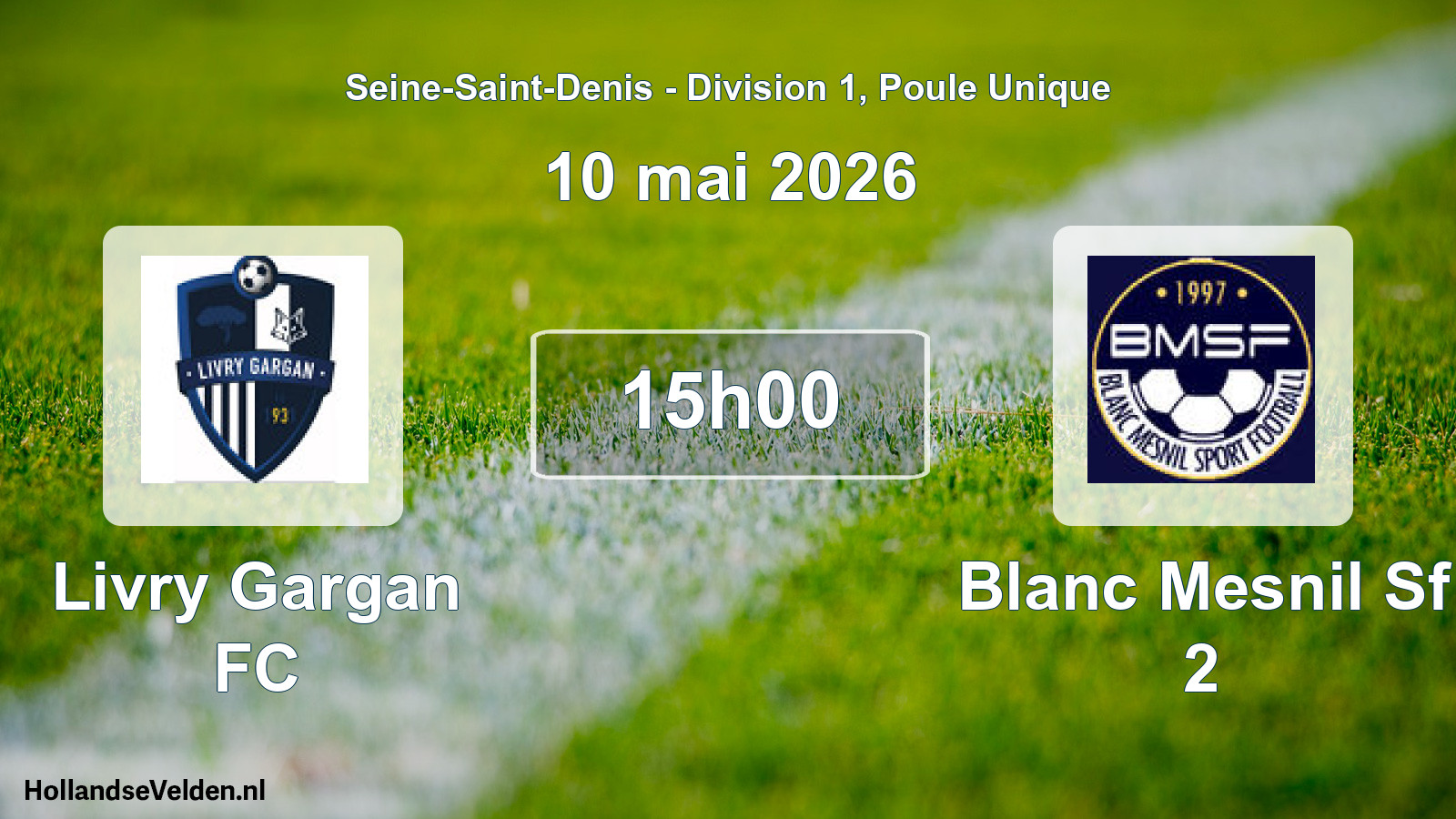 Match programmé: Livry Gargan FC - Blanc Mesnil Sf 2 (10 mai 2026)