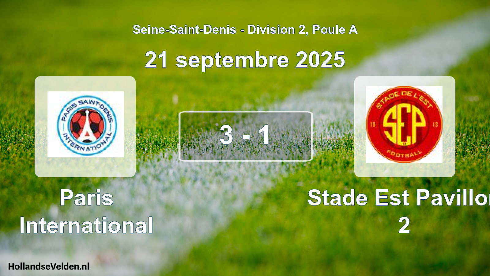 Match joué: Paris International - Stade Est Pavillon 2 3 - 1 (21 septembre 2025)