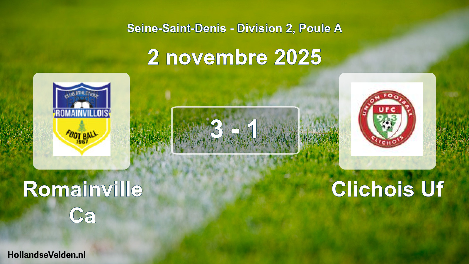 Gespeelde wedstrijd: Romainville Ca - Clichois Uf 3 - 1 (2 november 2025)