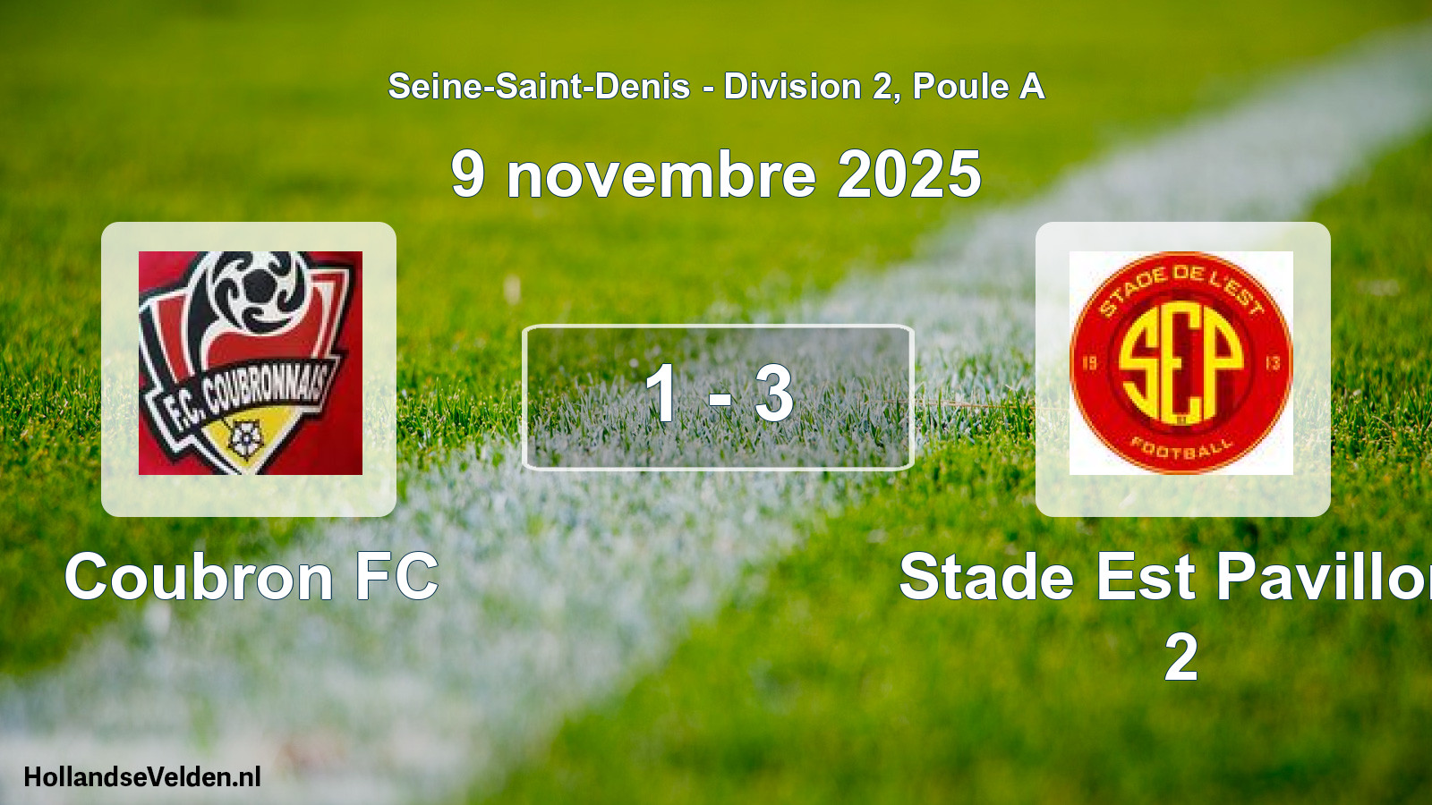 Match joué: Coubron FC - Stade Est Pavillon 2 1 - 3 (9 novembre 2025)