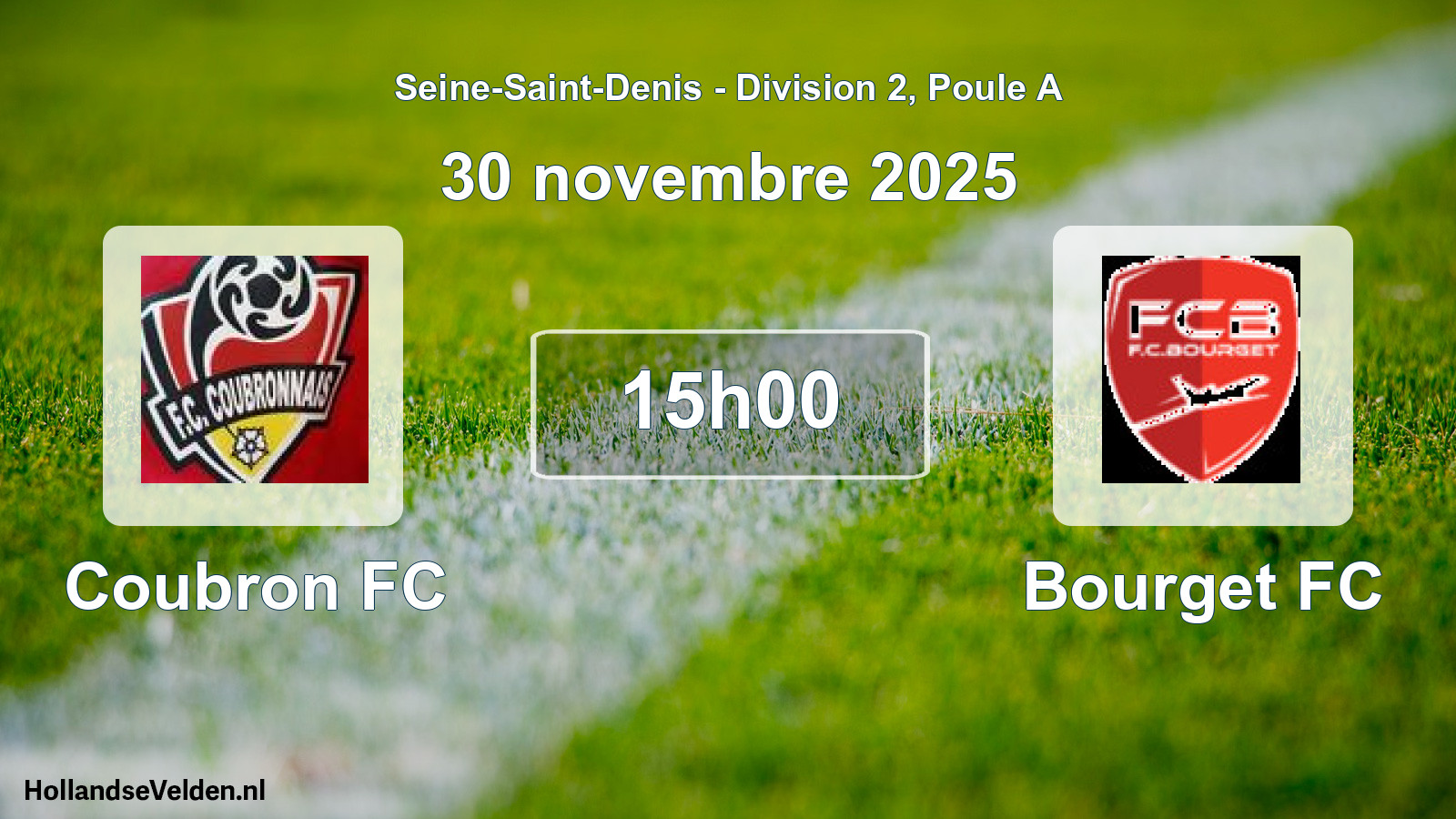 Match programmé: Coubron FC - Bourget FC (30 novembre 2025)