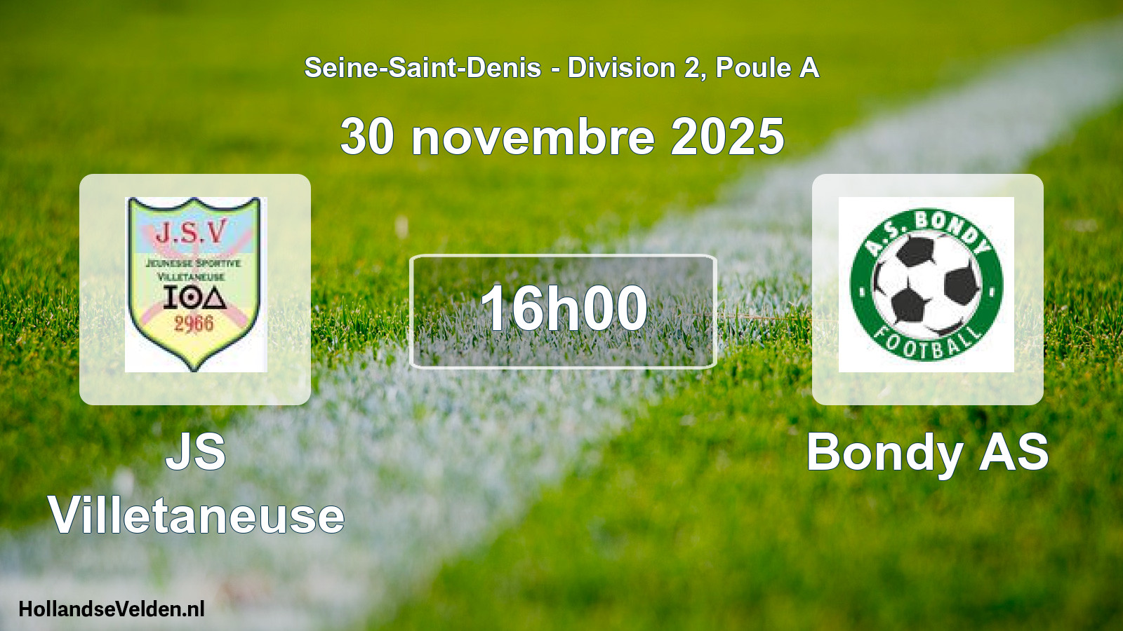 Match programmé: JS Villetaneuse - Bondy AS (30 novembre 2025)