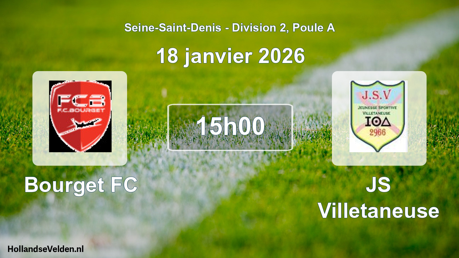 Match programmé: Bourget FC - JS Villetaneuse (18 janvier 2026)