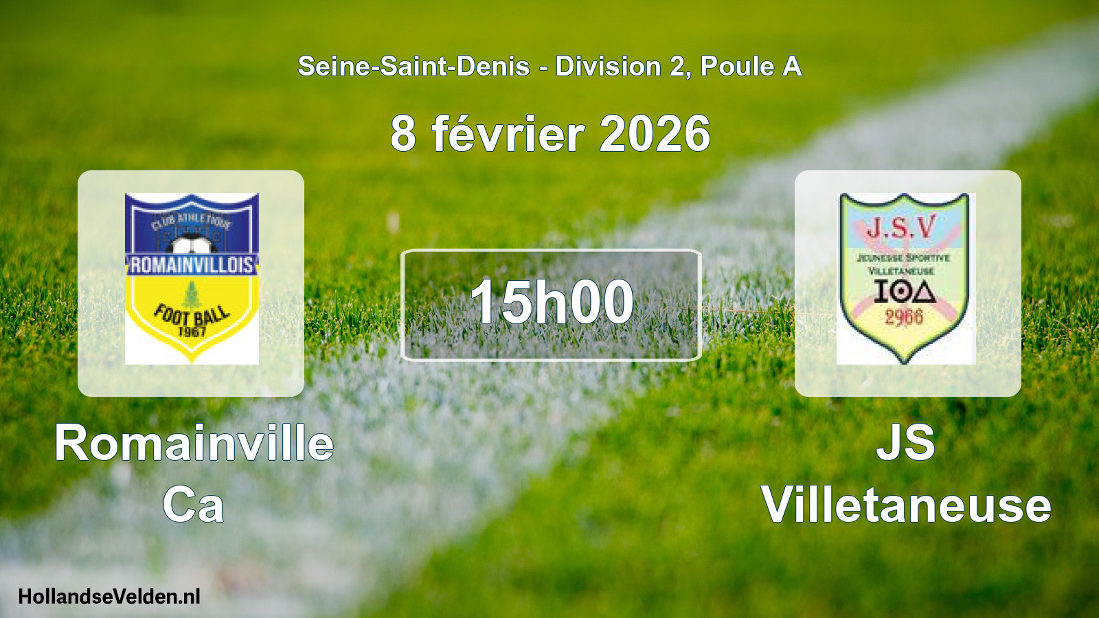 Match programmé: Romainville Ca - JS Villetaneuse (8 février 2026)