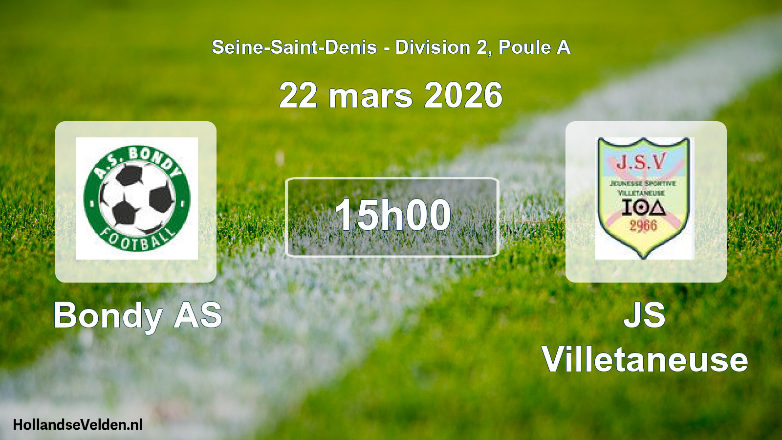 Match programmé: Bondy AS - JS Villetaneuse (22 mars 2026)