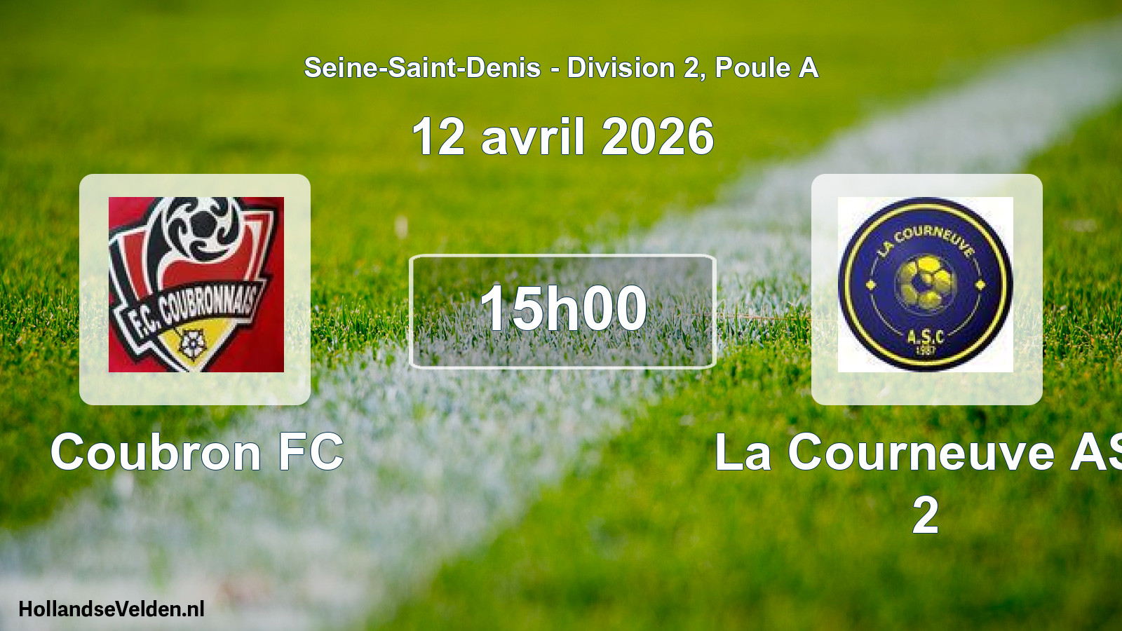 Match programmé: Coubron FC - La Courneuve AS 2 (12 avril 2026)