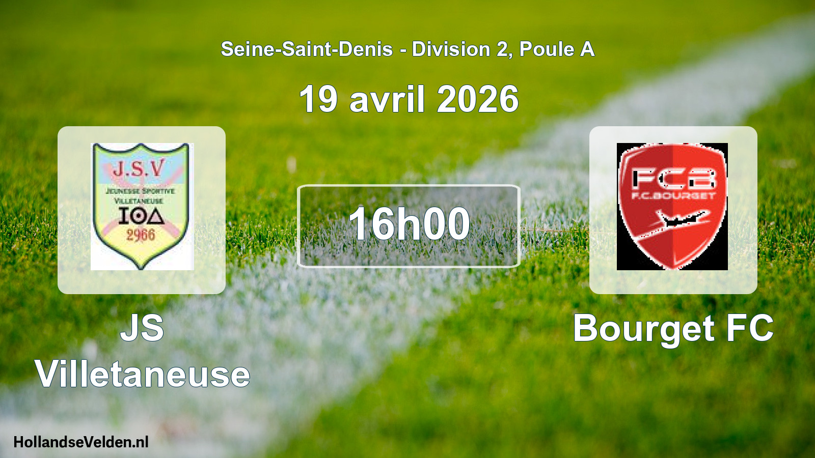 Match programmé: JS Villetaneuse - Bourget FC (19 avril 2026)