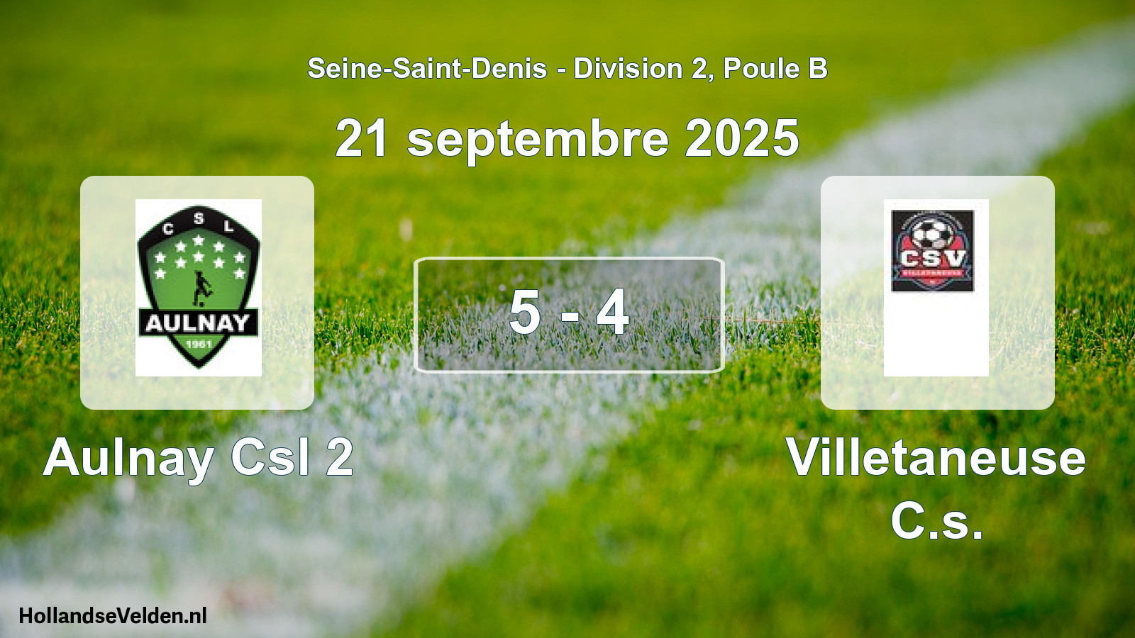 Gespeelde wedstrijd: Aulnay Csl 2 - Villetaneuse C.s. 5 - 4 (21 september 2025)