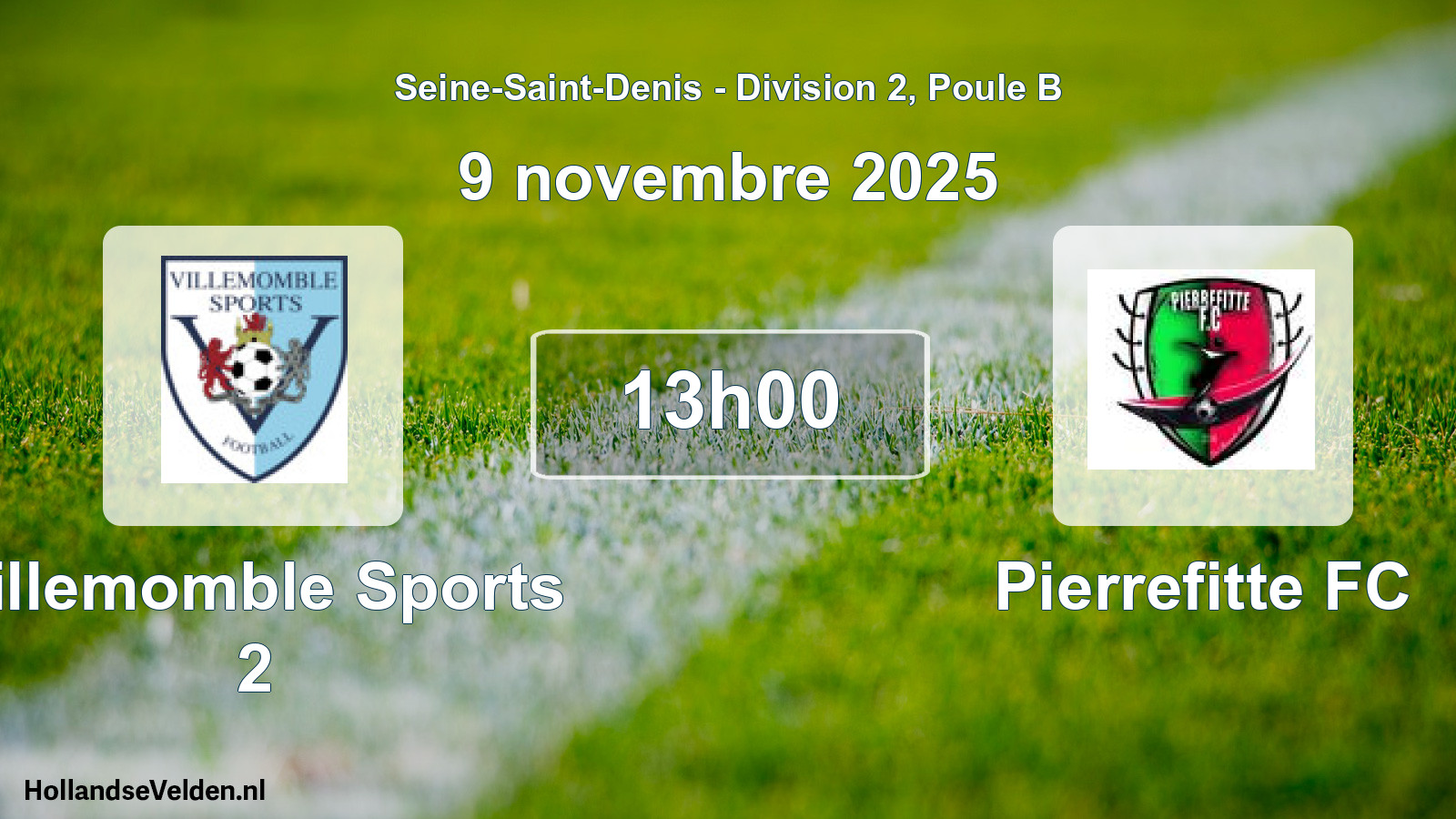 Match programmé: Villemomble Sports 2 - Pierrefitte FC (9 novembre 2025)
