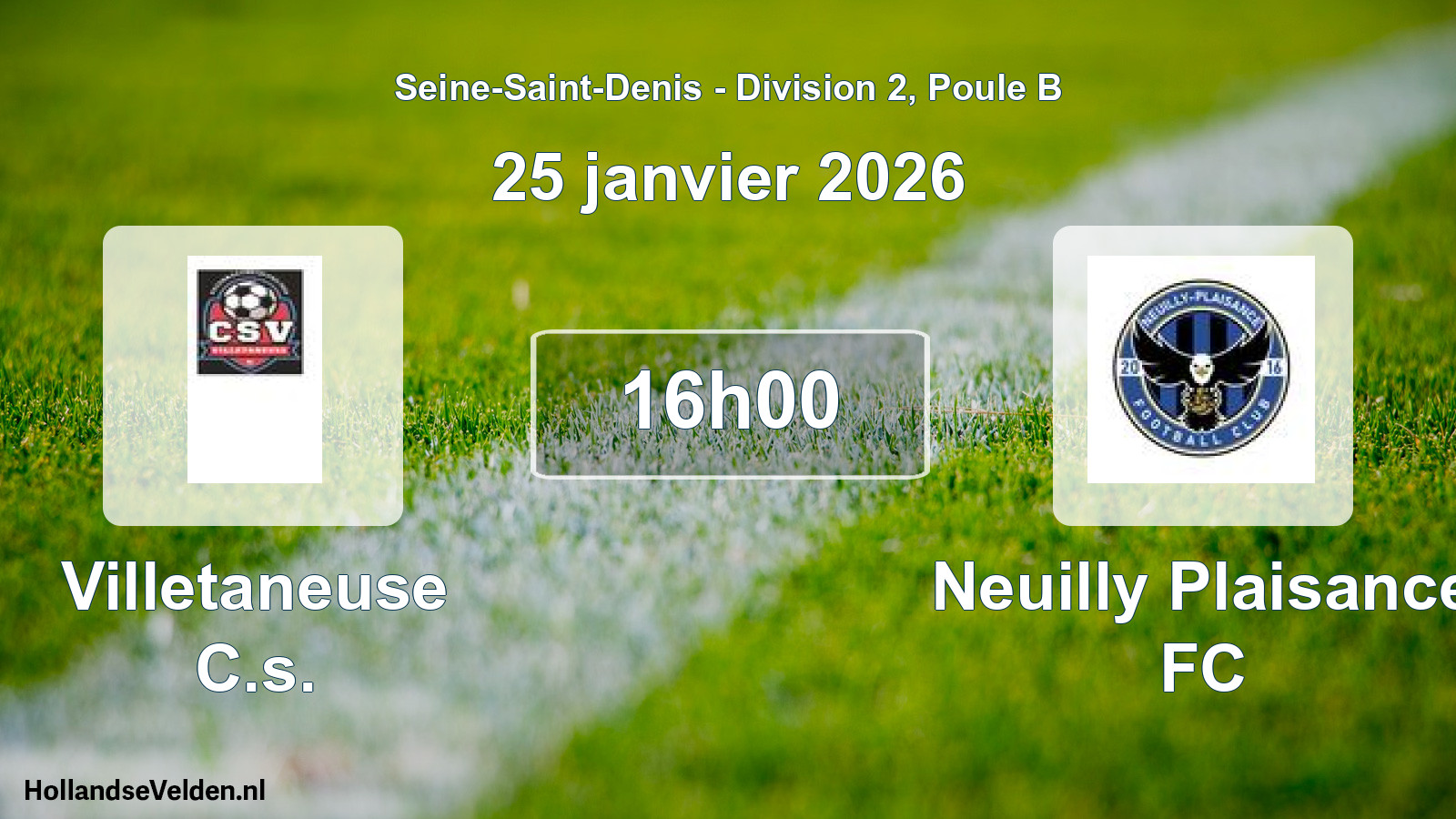 Match programmé: Villetaneuse C.s. - Neuilly Plaisance FC (25 janvier 2026)