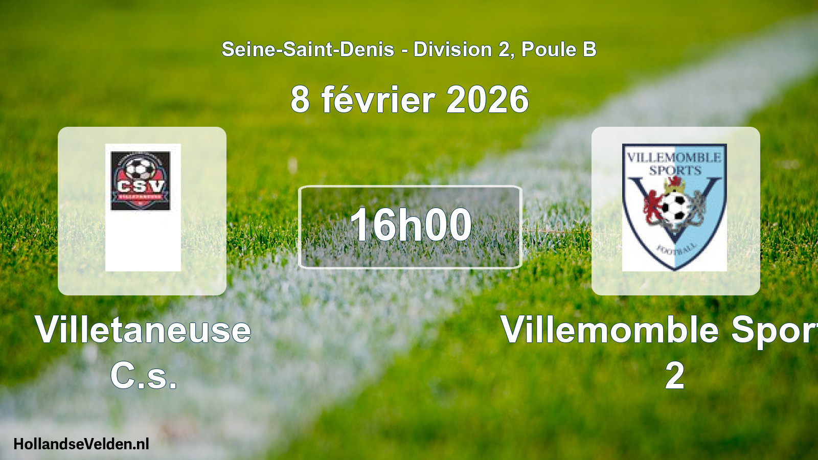 Match programmé: Villetaneuse C.s. - Villemomble Sports 2 (8 février 2026)