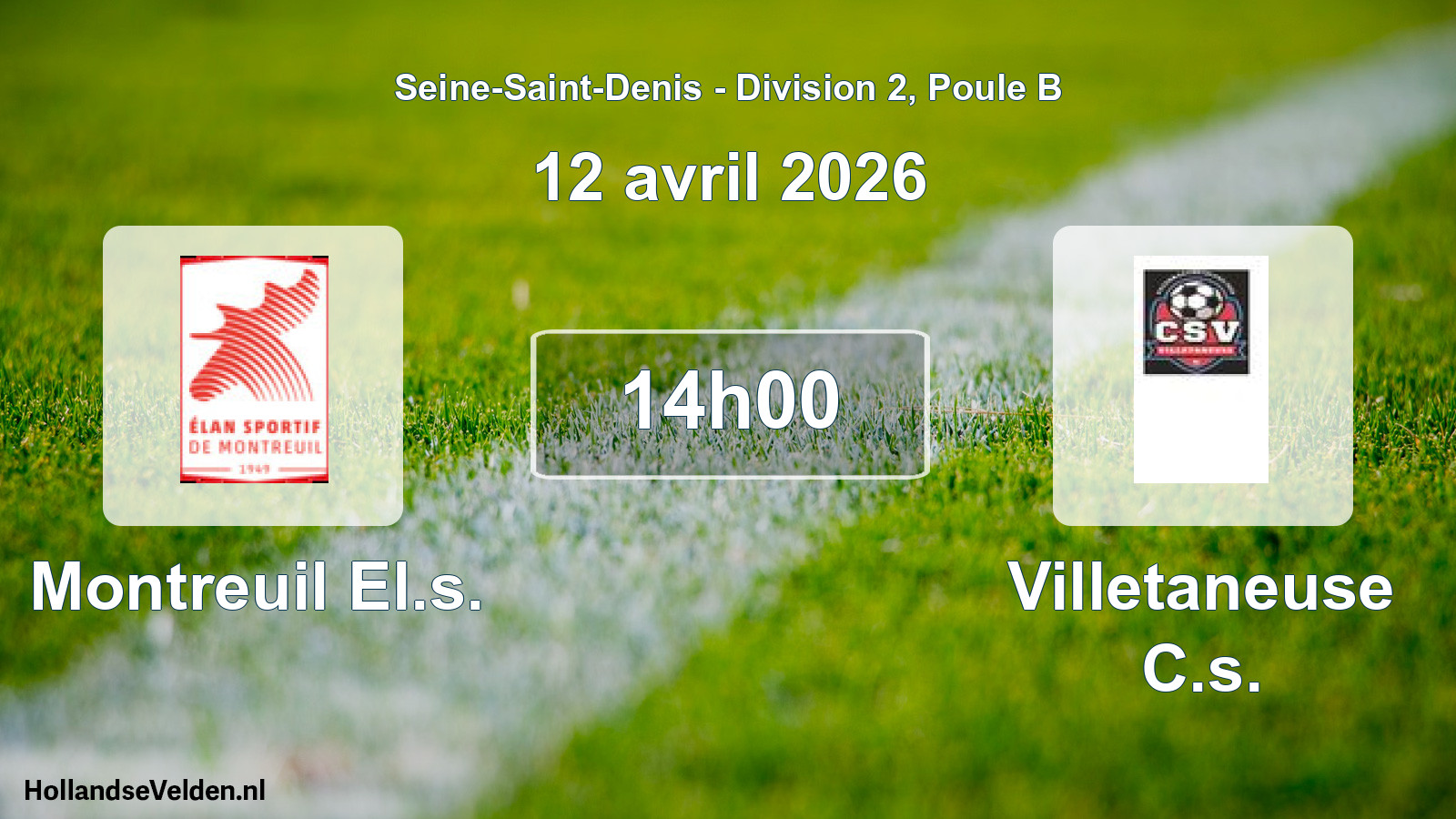 Match programmé: Montreuil El.s. - Villetaneuse C.s. (12 avril 2026)