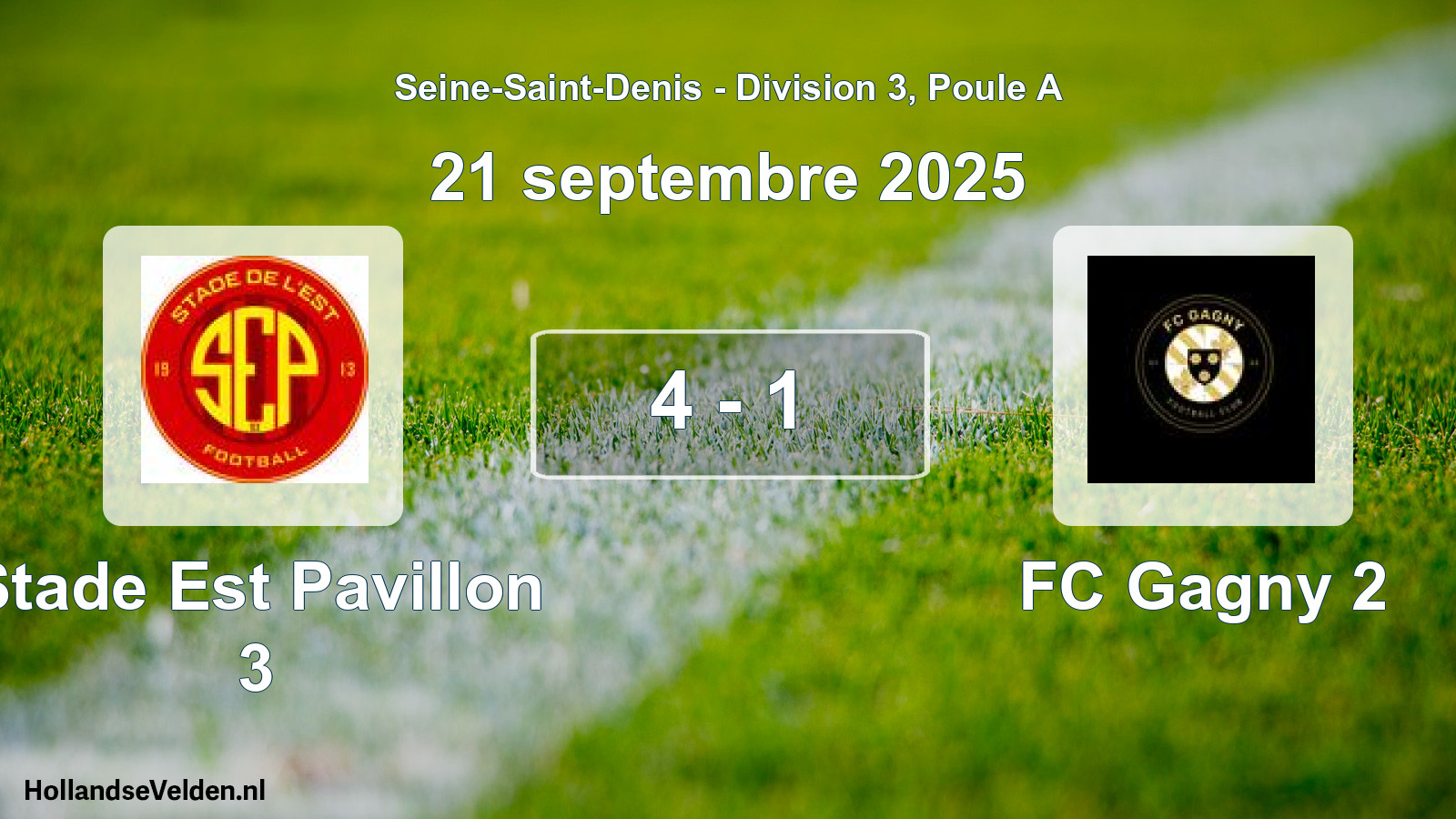 Gespeelde wedstrijd: Stade Est Pavillon 3 - FC Gagny 2 4 - 1 (21 september 2025)