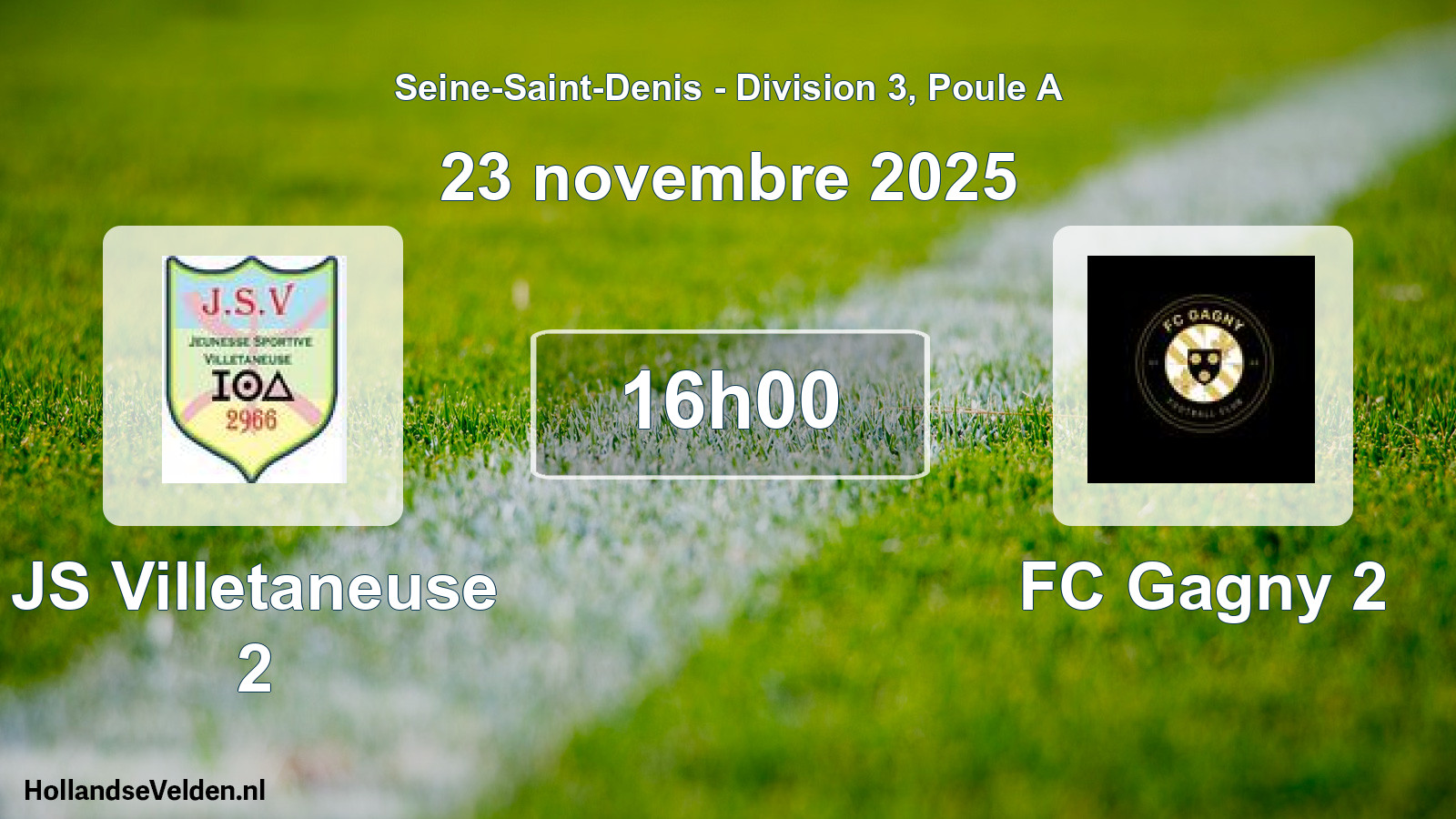 Match programmé: JS Villetaneuse 2 - FC Gagny 2 (23 novembre 2025)