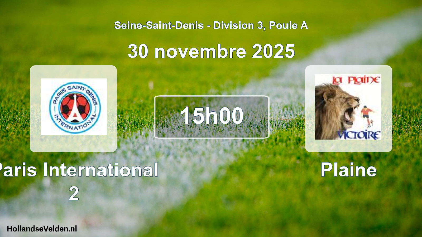 Match programmé: Paris International 2 - Plaine (30 novembre 2025)