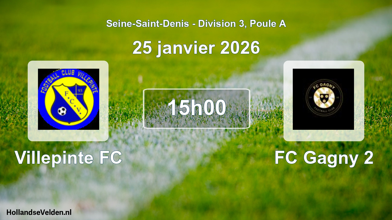 Match programmé: Villepinte FC - FC Gagny 2 (25 janvier 2026)
