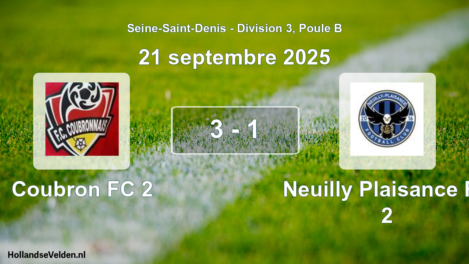 Gespeelde wedstrijd: Coubron FC 2 - Neuilly Plaisance FC 2 3 - 1 (21 september 2025)