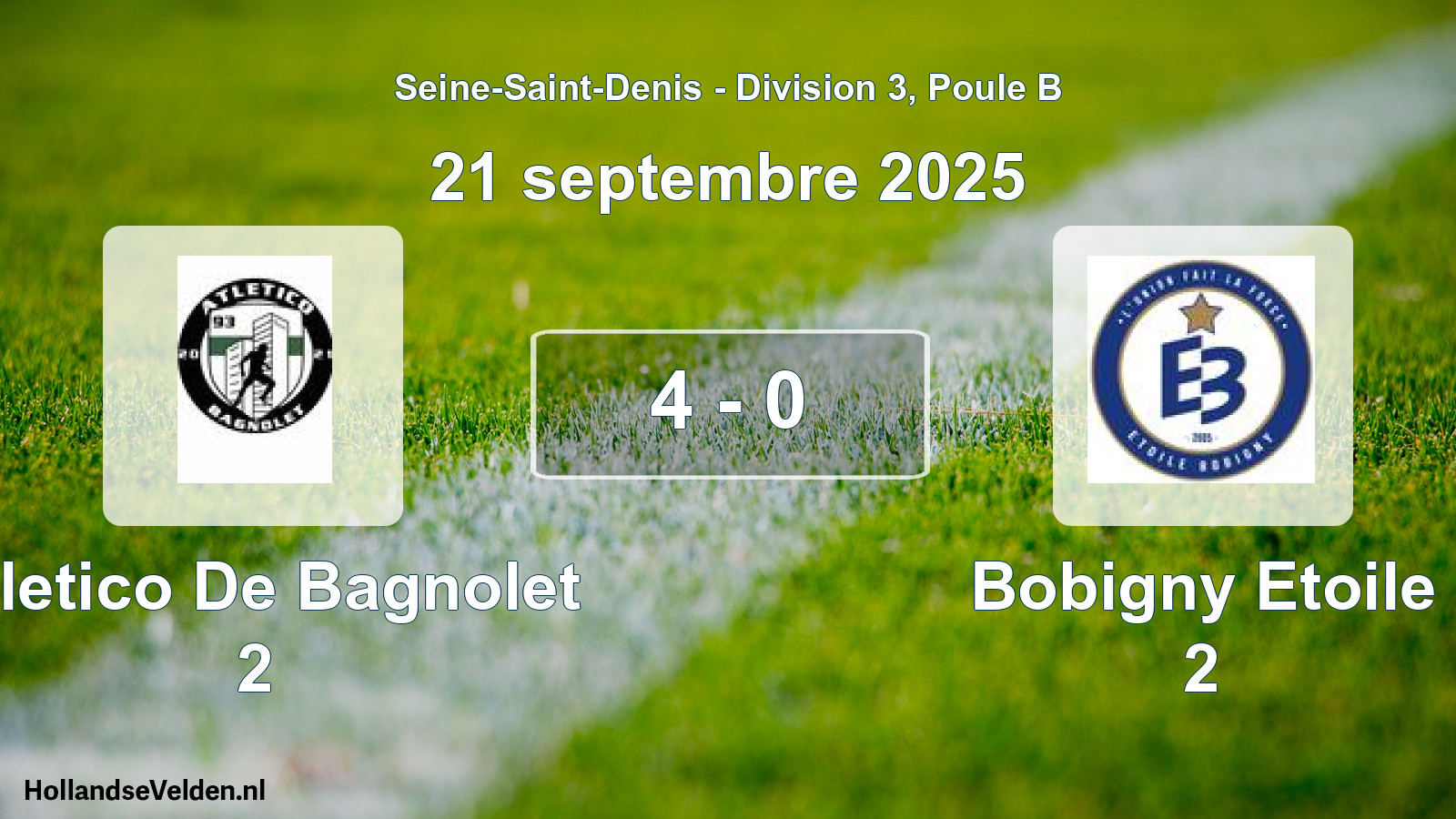 Match joué: Atletico De Bagnolet 2 - Bobigny Etoile 2 4 - 0 (21 septembre 2025)