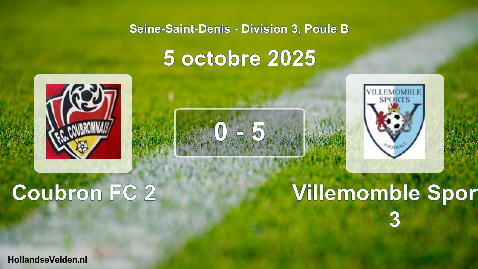Match joué: Coubron FC 2 - Villemomble Sports 3 0 - 5 (5 octobre 2025)
