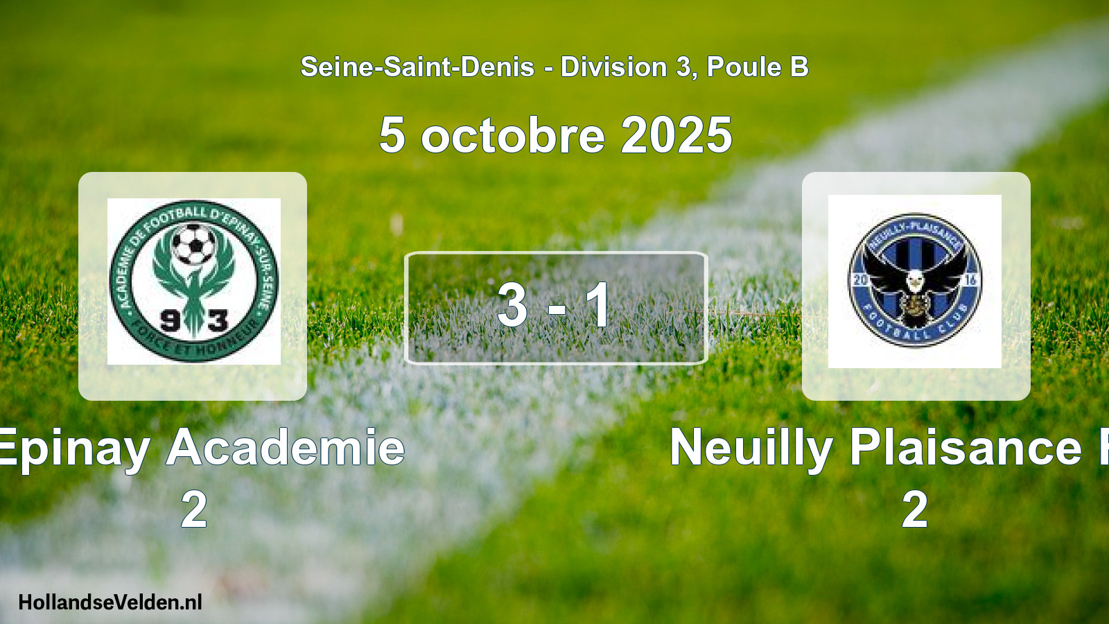 Match joué: Epinay Academie 2 - Neuilly Plaisance FC 2 3 - 1 (5 octobre 2025)