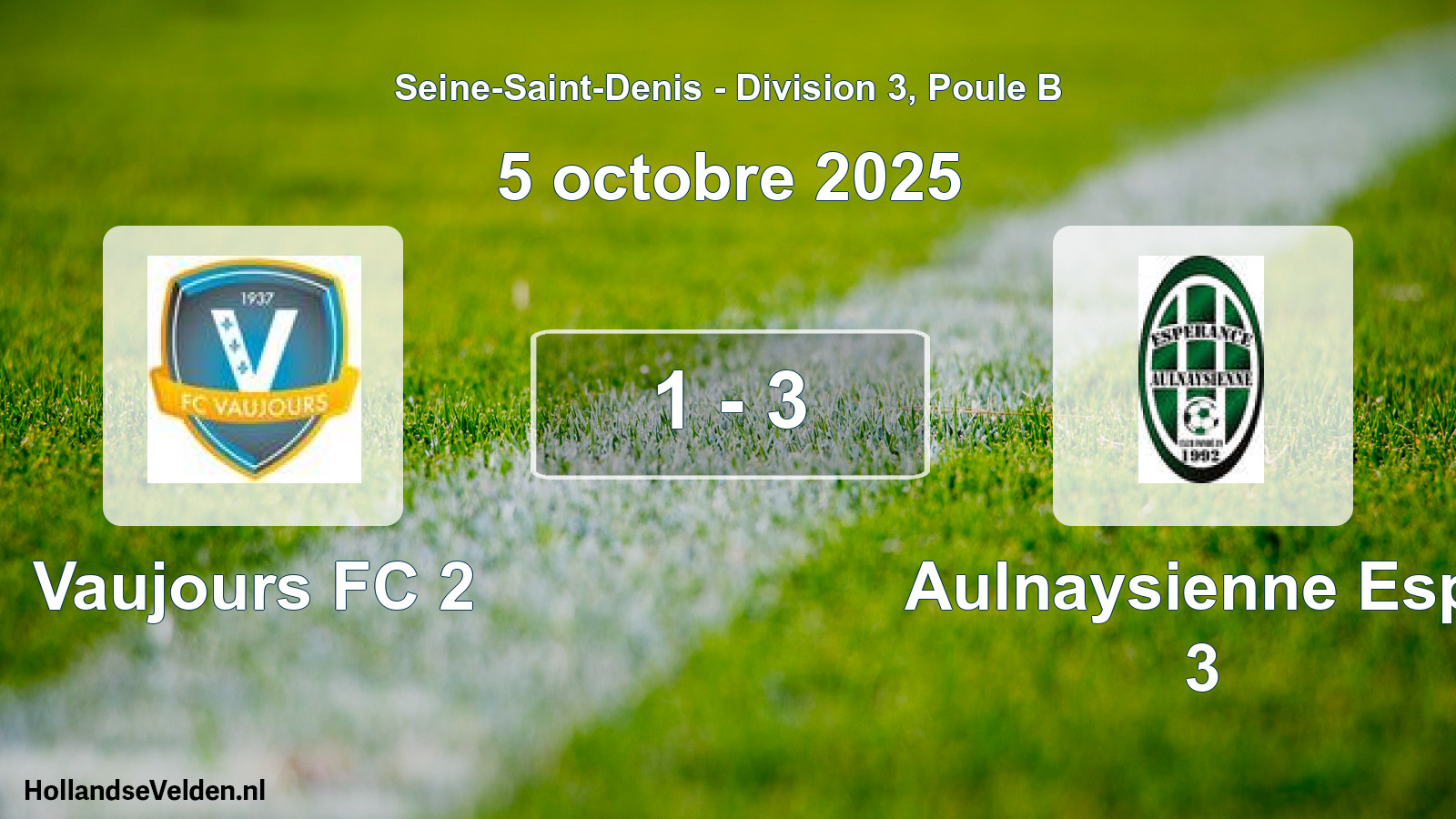 Match joué: Vaujours FC 2 - Aulnaysienne Esp. 3 1 - 3 (5 octobre 2025)