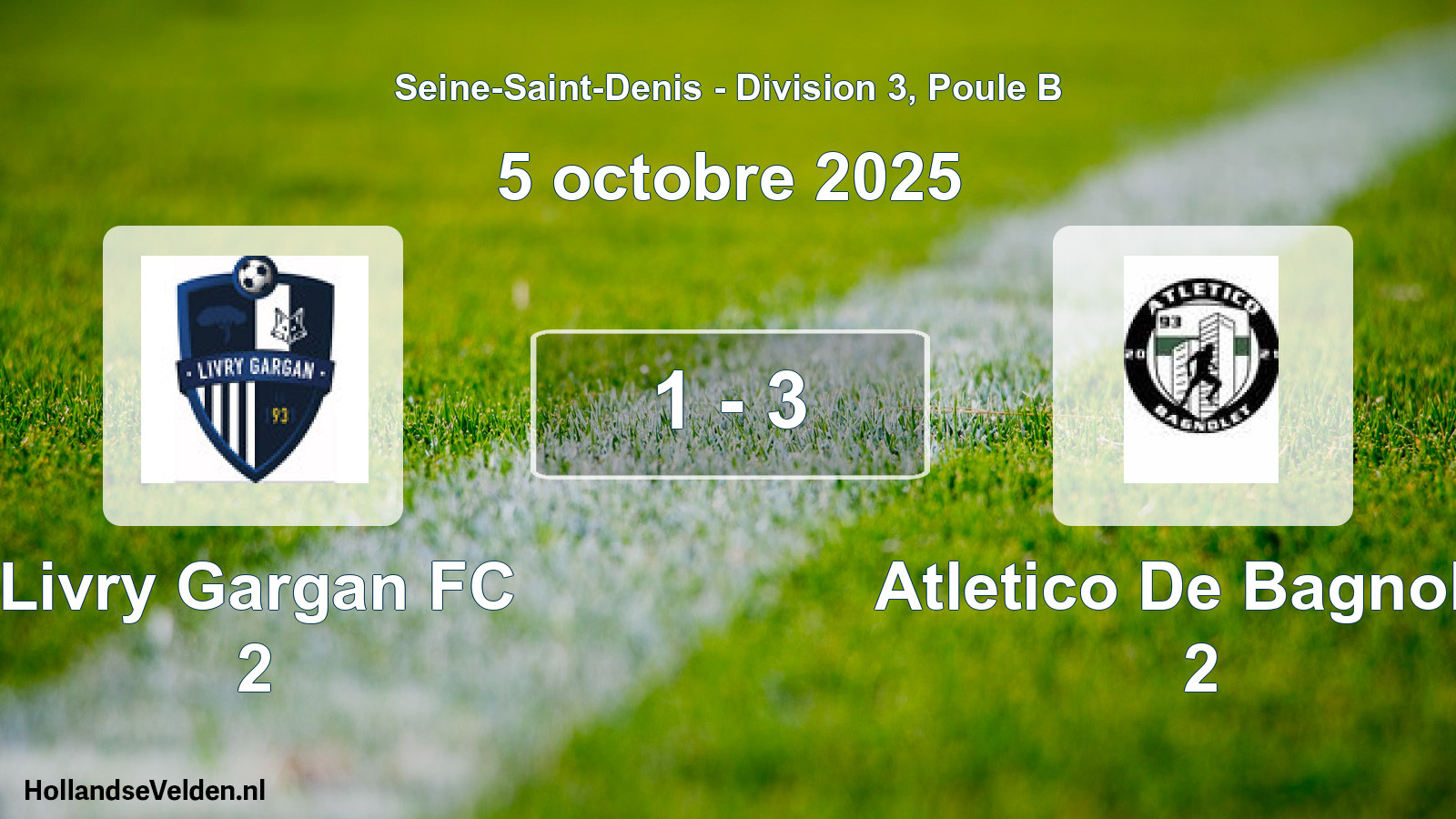 Match joué: Livry Gargan FC 2 - Atletico De Bagnolet 2 1 - 3 (5 octobre 2025)