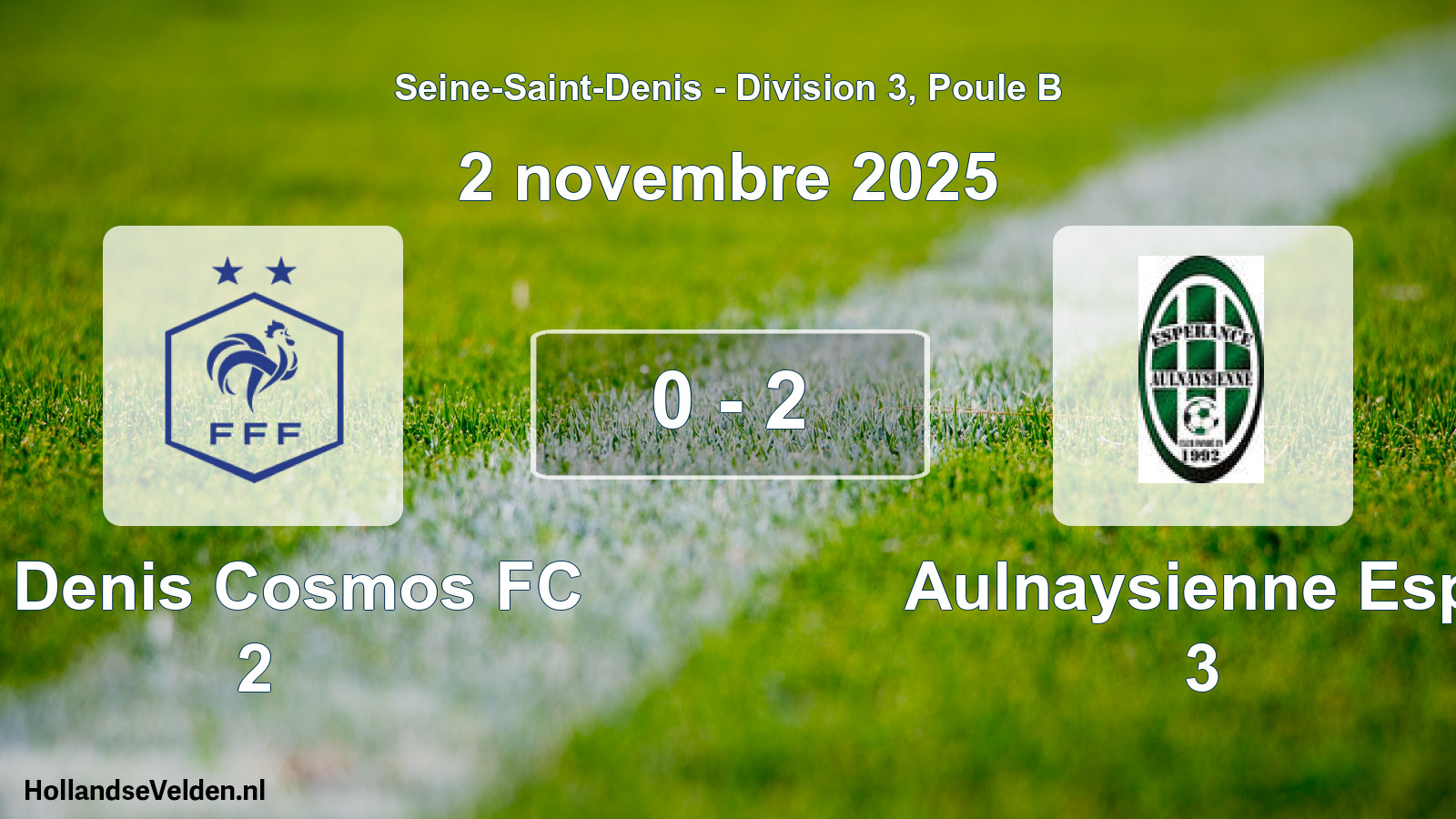 Gespeelde wedstrijd: St Denis Cosmos FC 2 - Aulnaysienne Esp. 3 0 - 2 (2 november 2025)