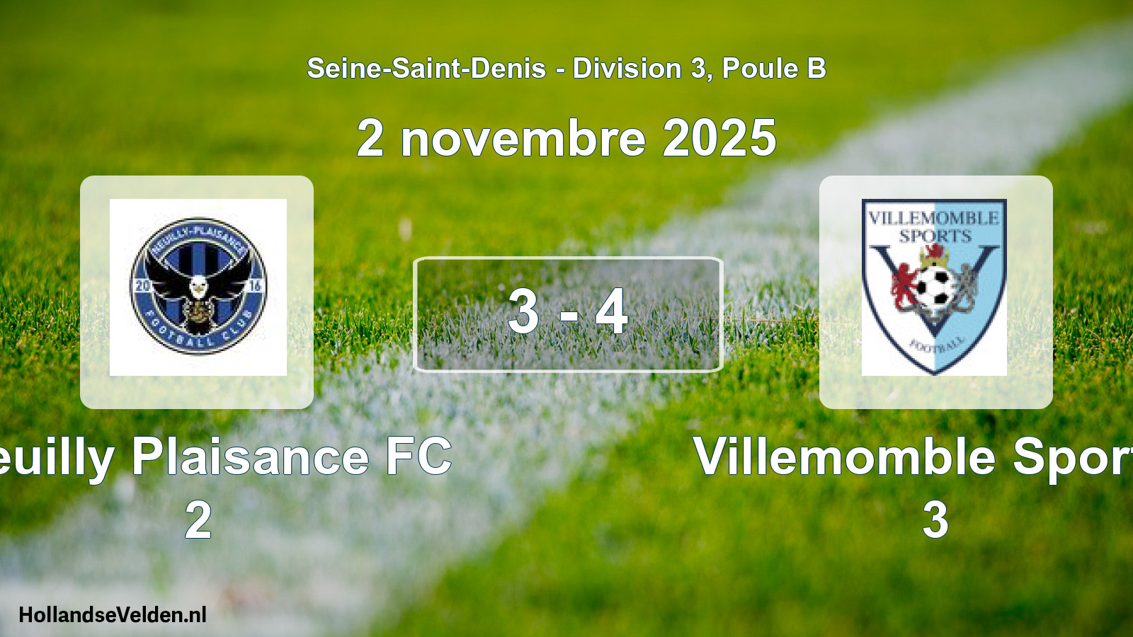 Match joué: Neuilly Plaisance FC 2 - Villemomble Sports 3 3 - 4 (2 novembre 2025)