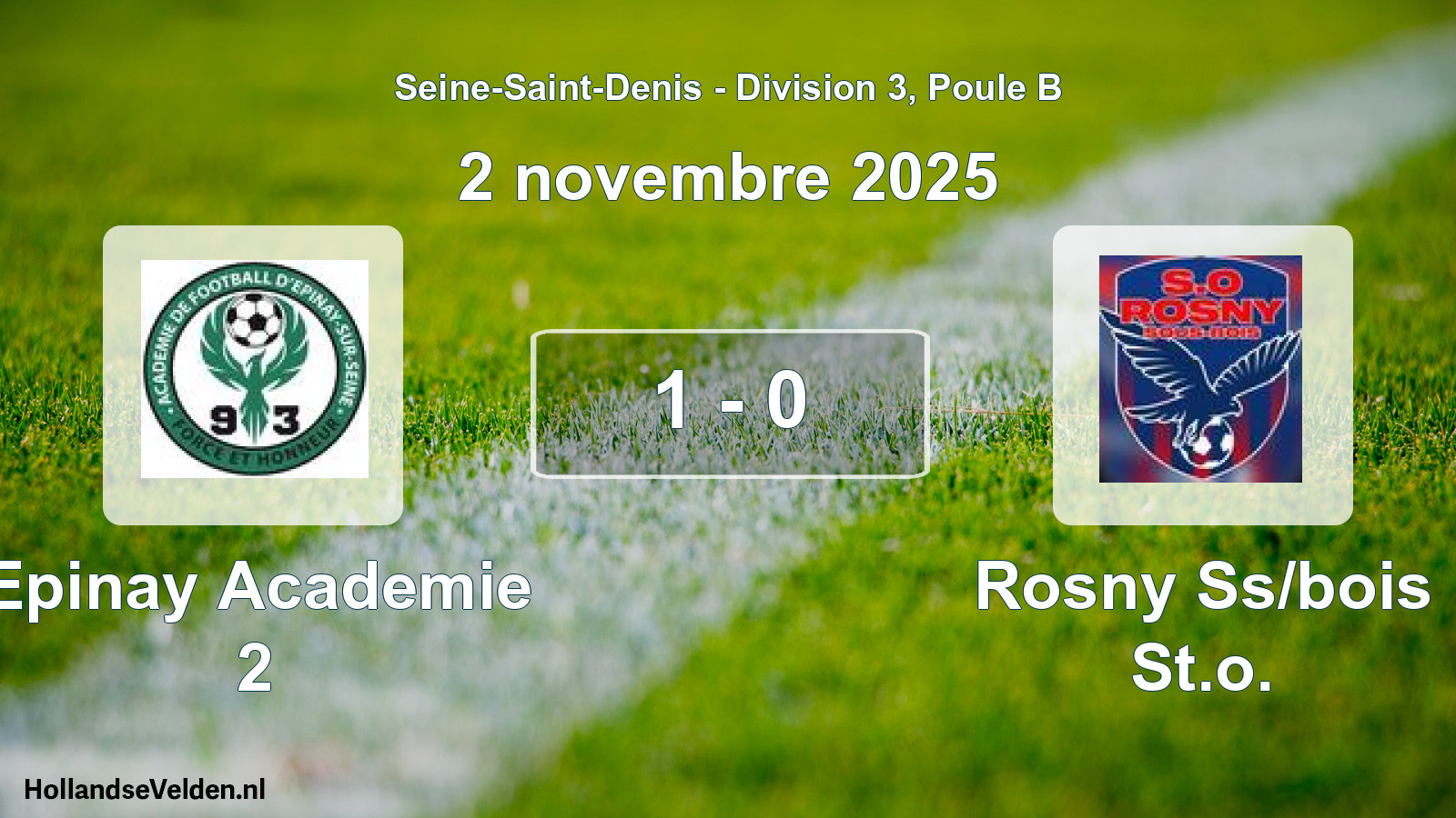 Gespeelde wedstrijd: Epinay Academie 2 - Rosny Ss/bois St.o. 1 - 0 (2 november 2025)