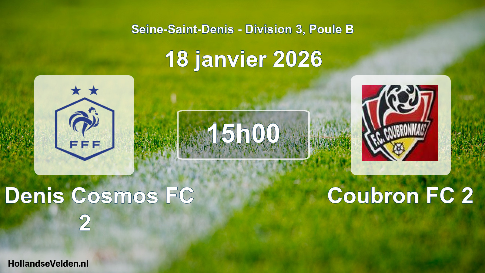 Match programmé: St Denis Cosmos FC 2 - Coubron FC 2 (18 janvier 2026)