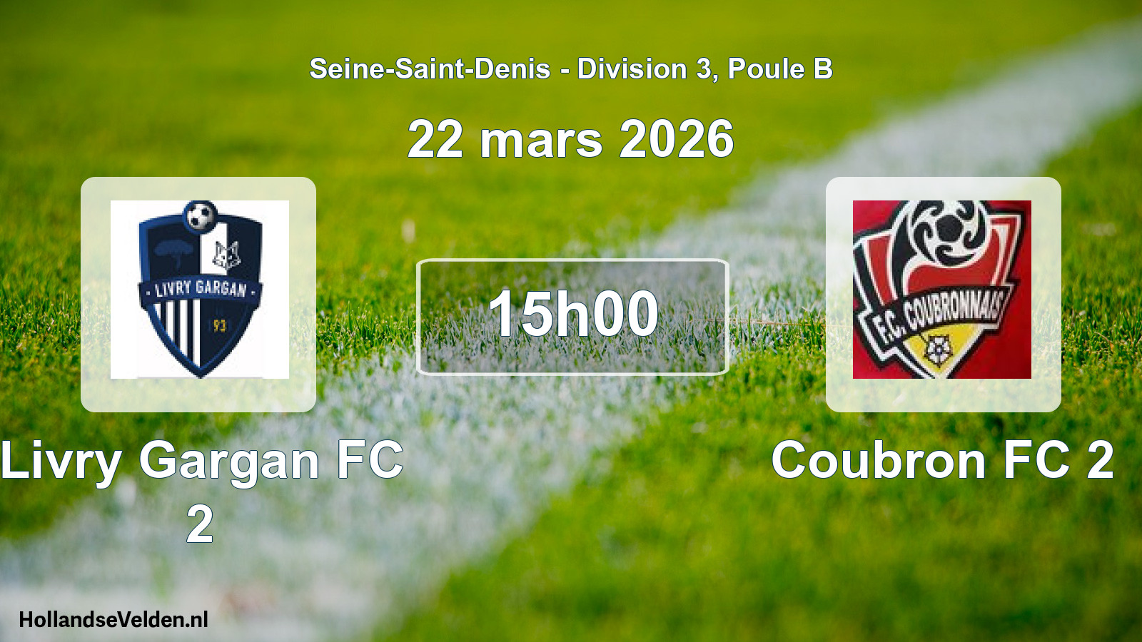 Match programmé: Livry Gargan FC 2 - Coubron FC 2 (22 mars 2026)
