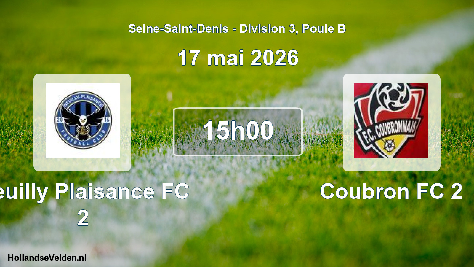 Match programmé: Neuilly Plaisance FC 2 - Coubron FC 2 (17 mai 2026)