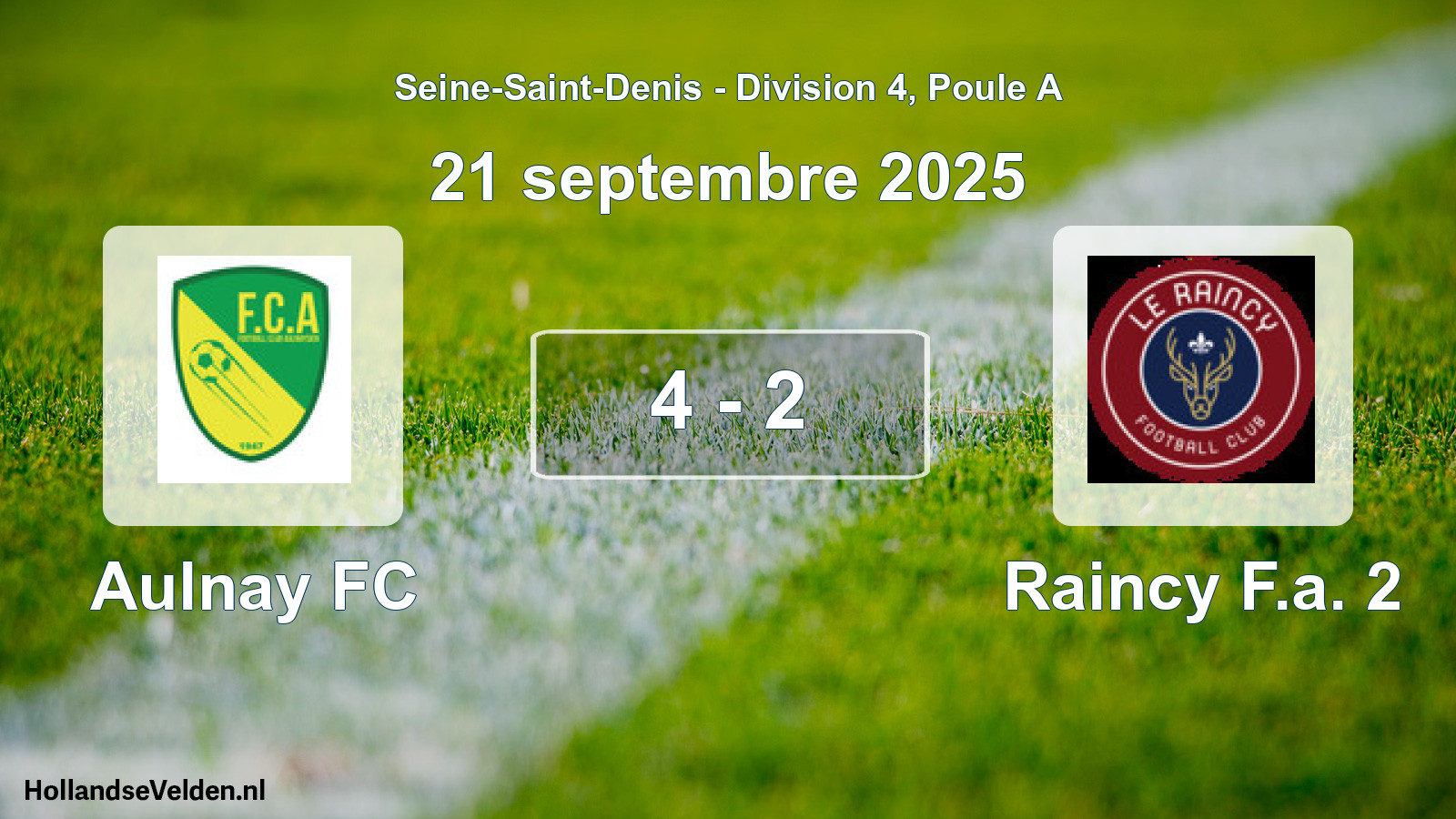 Match joué: Aulnay FC - Raincy F.a. 2 4 - 2 (21 septembre 2025)